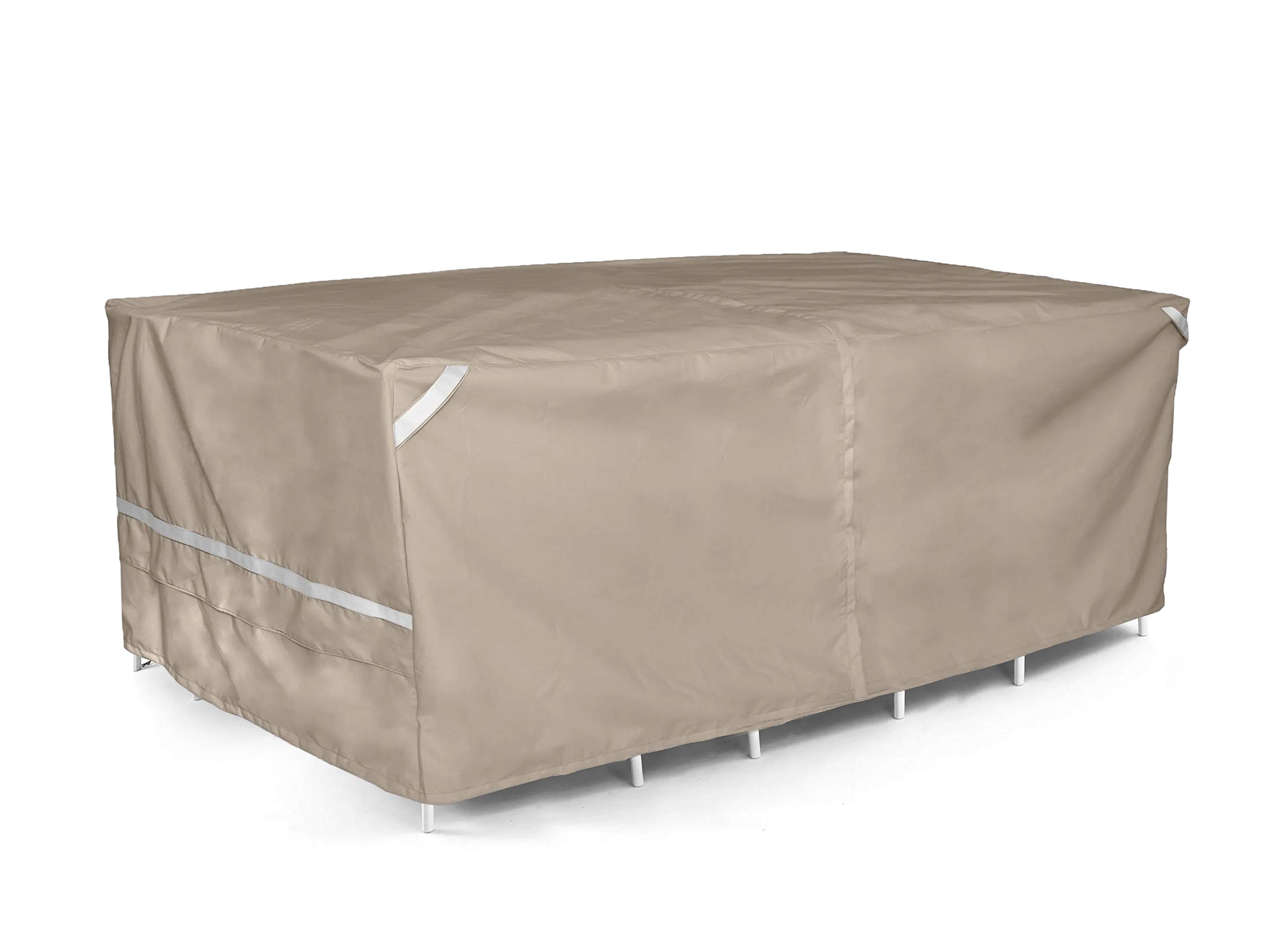 Premium Polyester Rectangular Dining Table & Chair Cover Set - Weather Resistant, Drawcord Hem, Umbrella Hole - Outdoor Patio Furniture Protection - Ideal for Backyard, Deck, and Garden Use