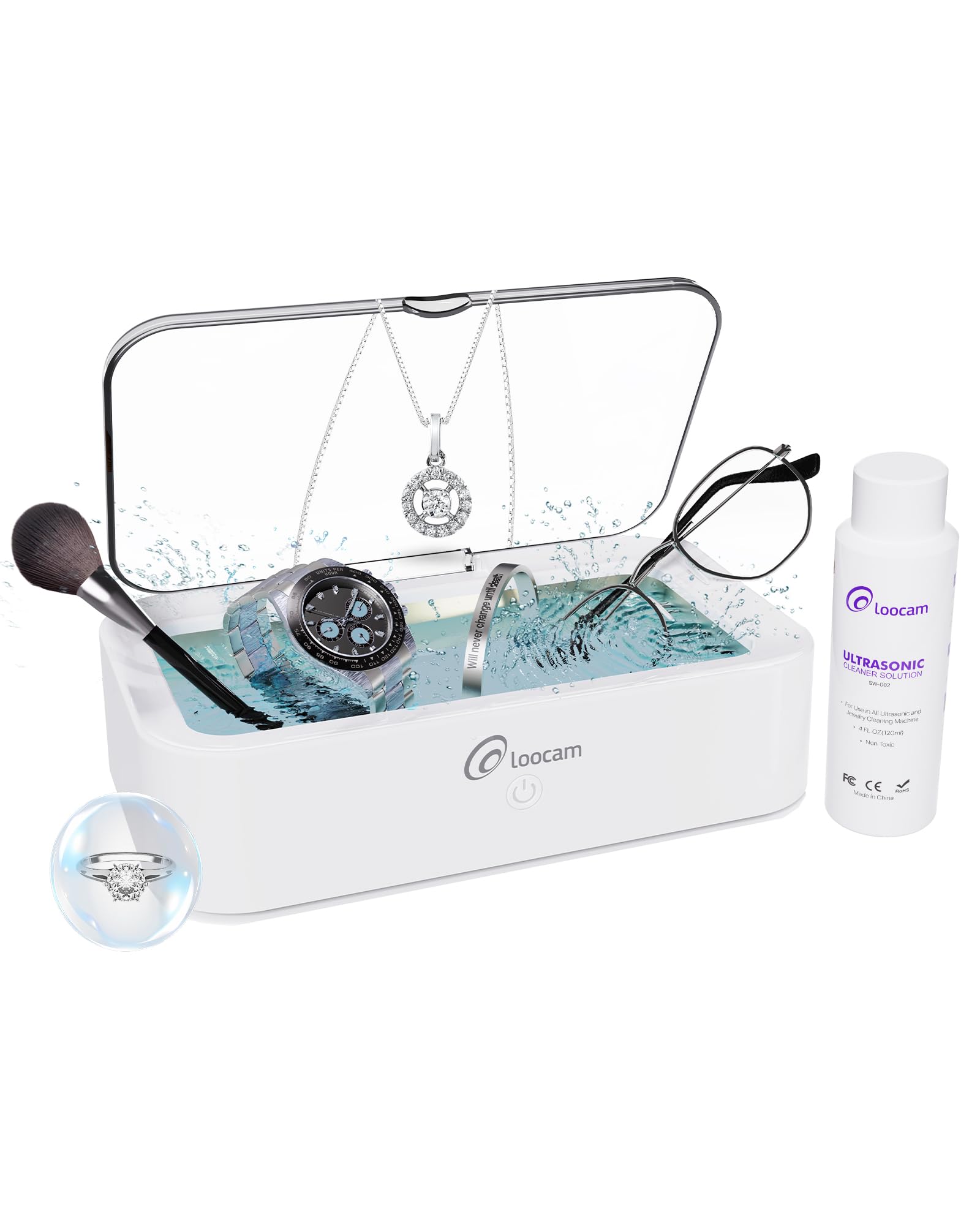 Professional Ultrasonic Jewelry Cleaner Machine with 120ml Cleaning Solution - 600ml/20oz Stainless Steel Tank, 46kHz Frequency for Jewelry, Rings, Watches & Eyeglasses - Perfect for Home, Jewelry Stores & Spa Cleaning Services