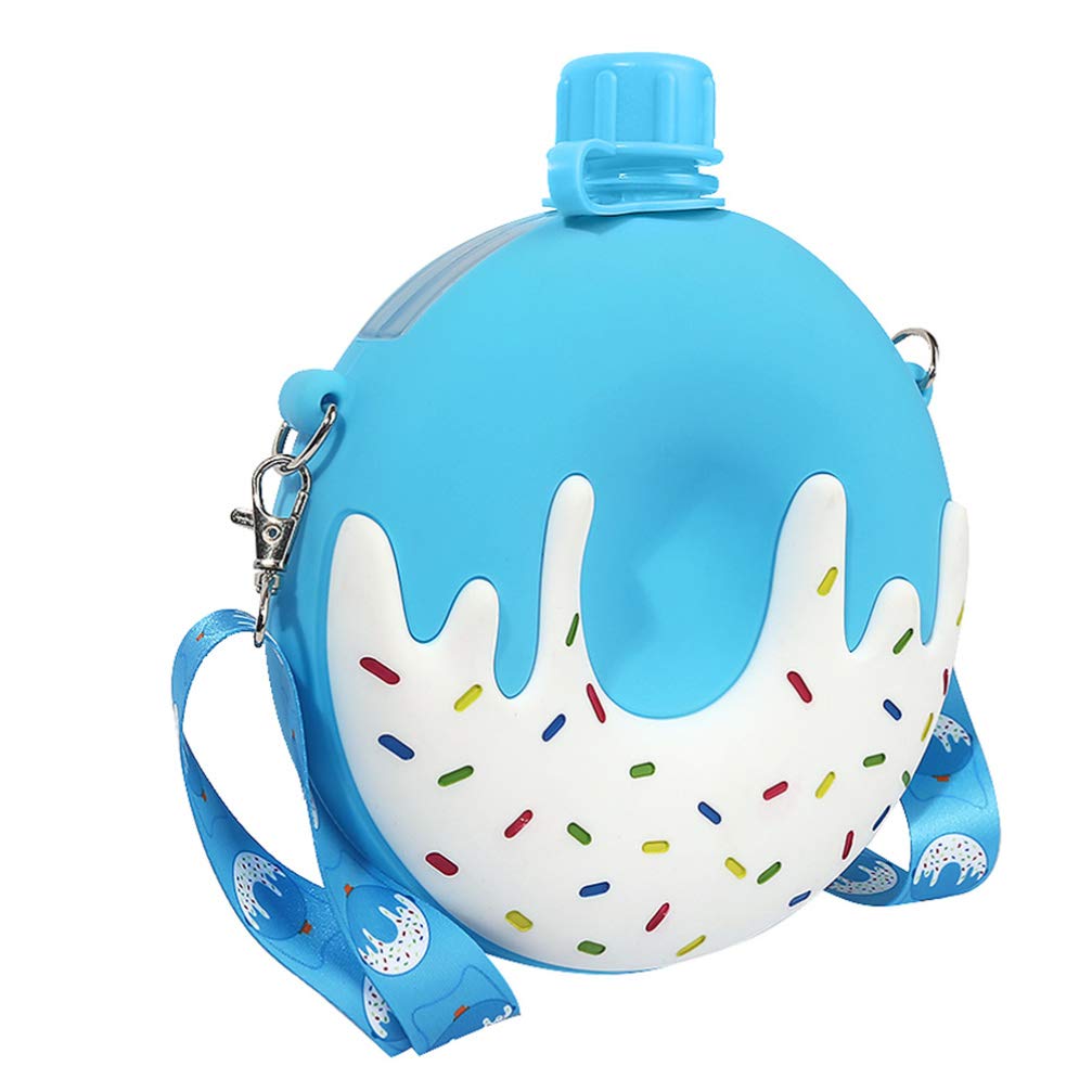 VALICLUD Insulated Donut-Shaped Water Bottle with Crossbody Strap - 250ml Leak-Proof Kids Drink Bottle for School, Sports & Outdoor Activities