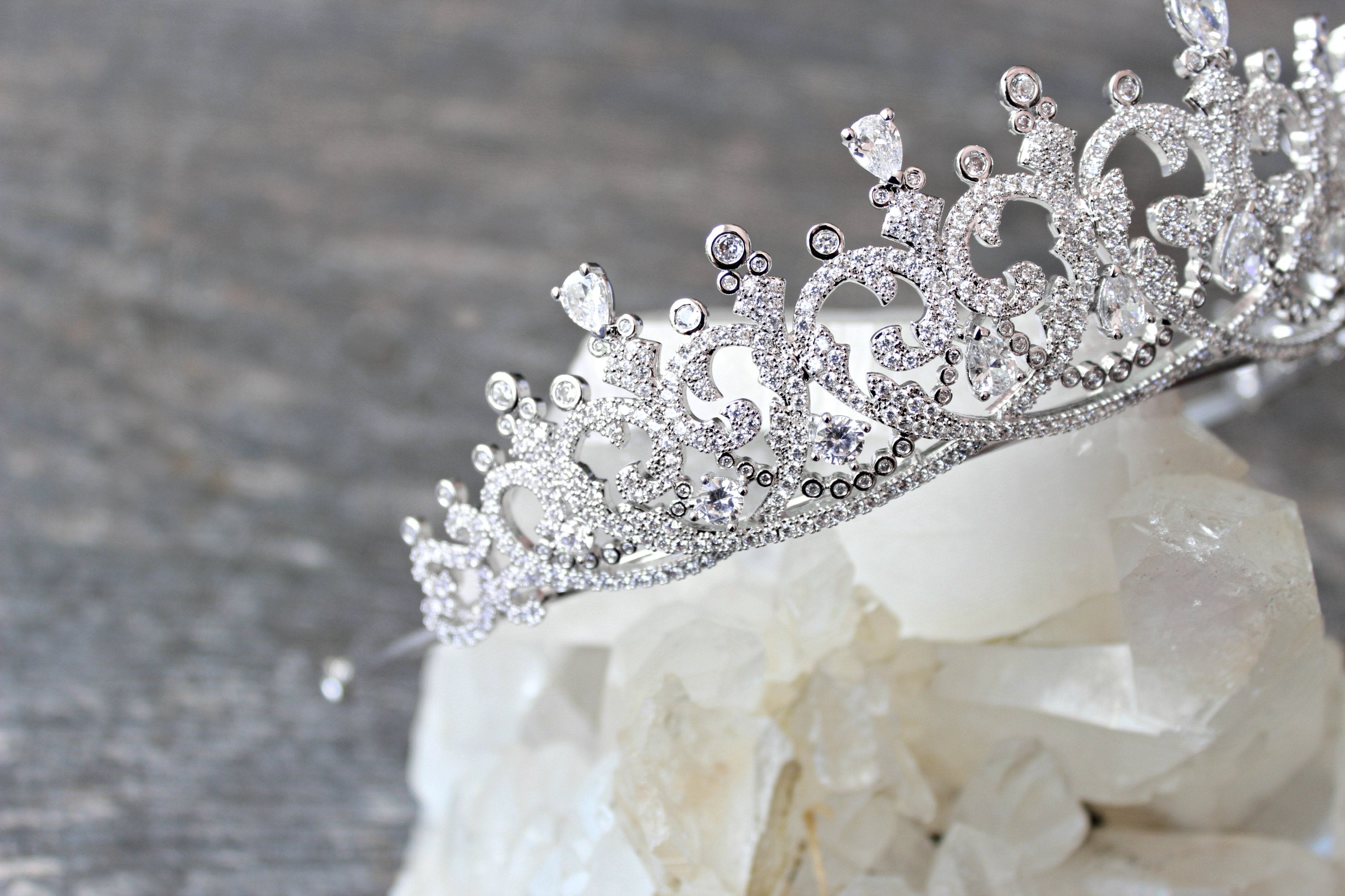SPENCER Simulated Diamond Bridal Tiara - Elegant Crystal Wedding Crown for Bride, Princess, Prom & Special Occasions