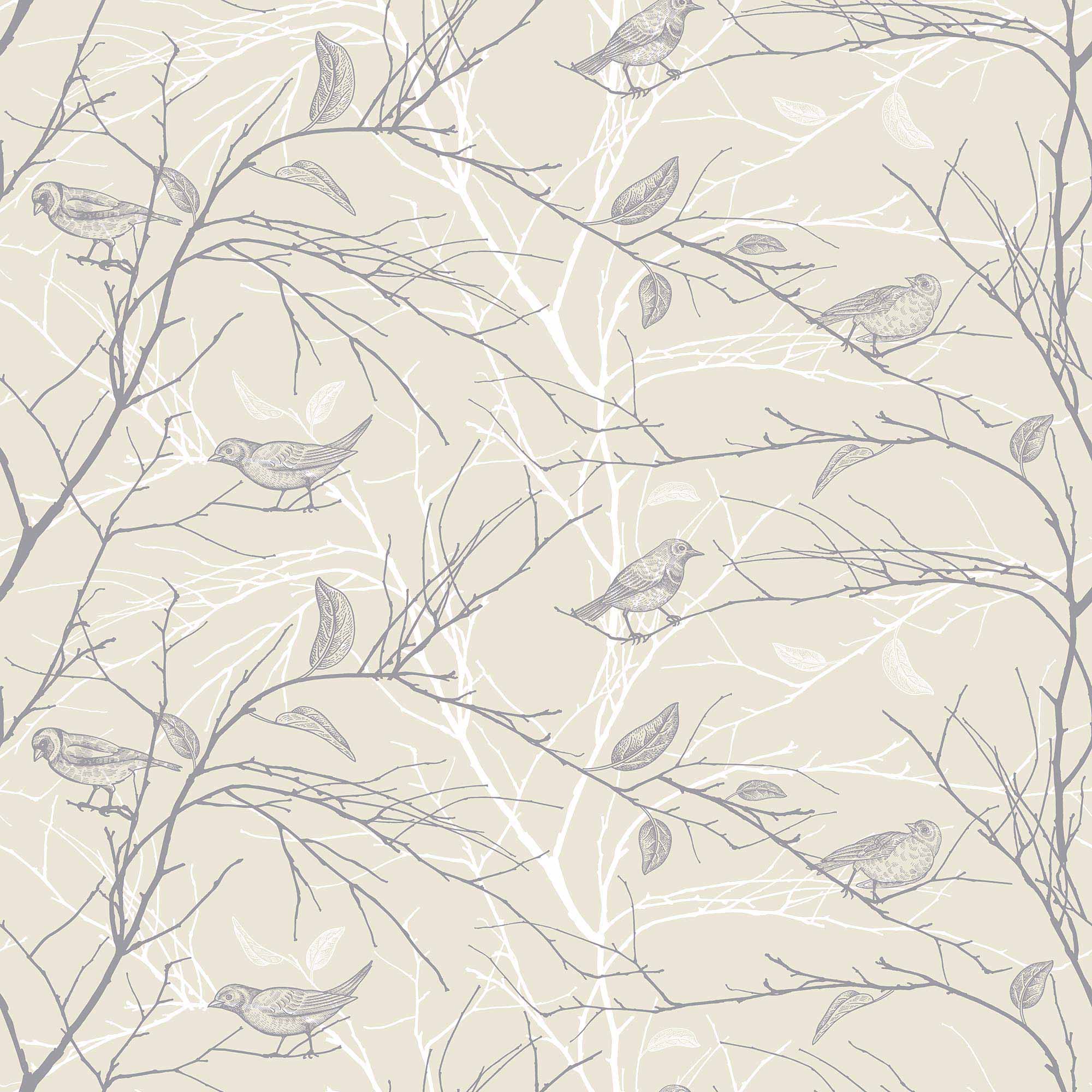 Beige Birds Peel and Stick Removable Wallpaper 7290 - Self-Adhesive Decorative Wall Covering for Bedroom, Nursery, Living Room Home Decor