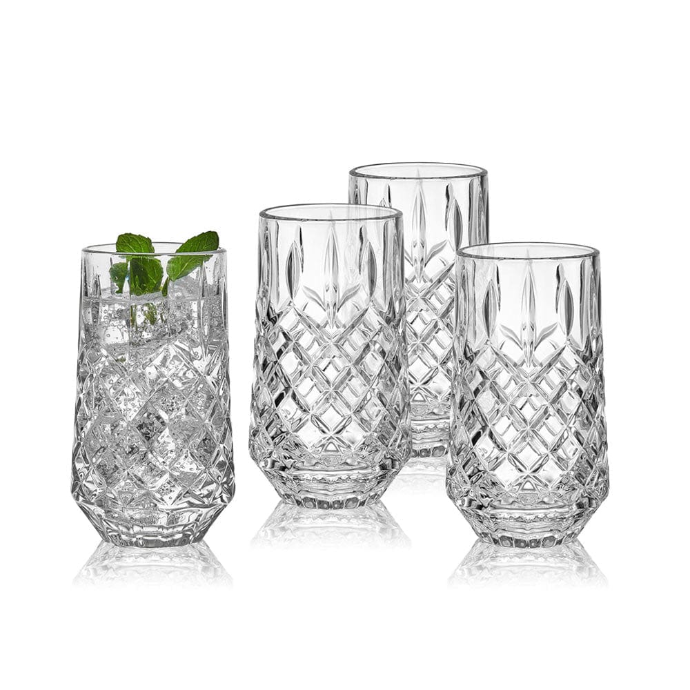 Premium Wesley Set of 4 Crystal Clear Highball Glasses - 16oz Tall Drinking Glasses for Cocktails, Iced Tea & Smoothies - Perfect for Home Bars, Parties & Entertaining