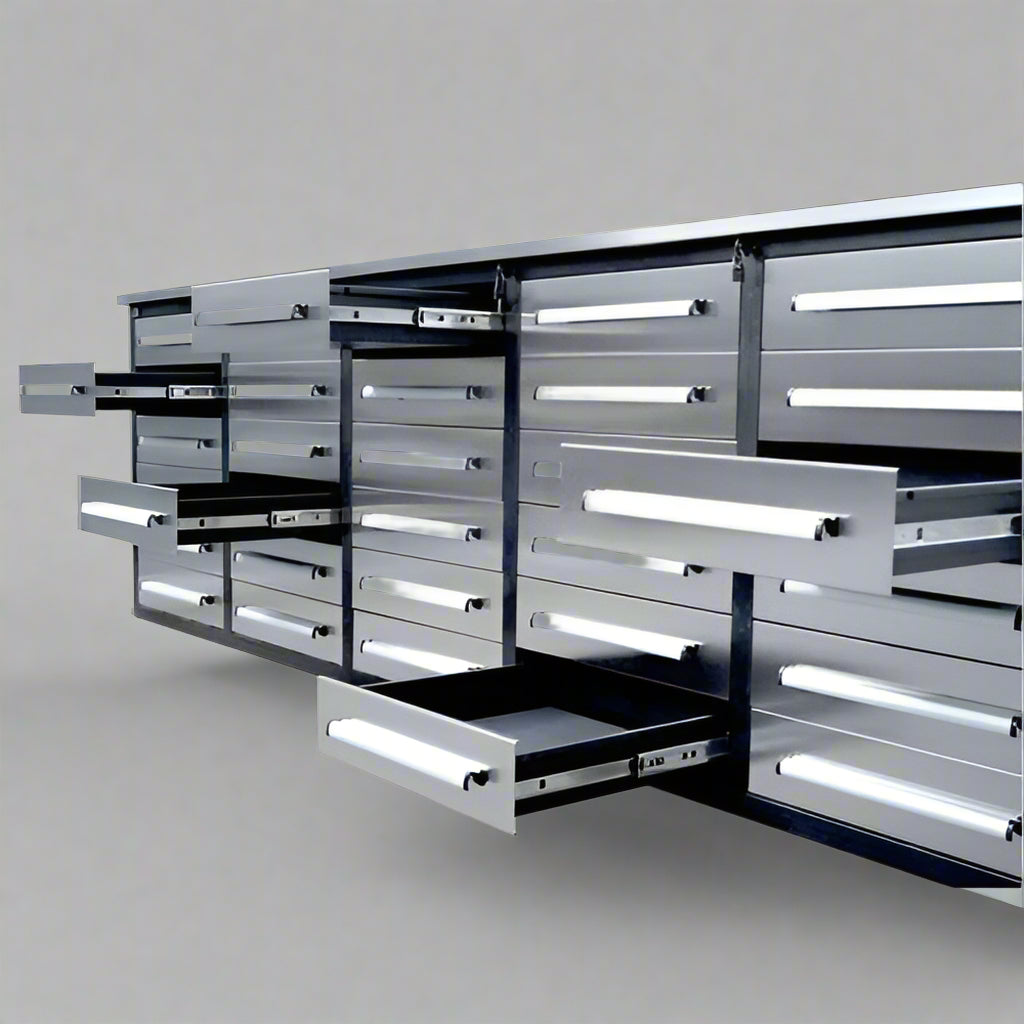10 FT Heavy Duty Stainless Steel Workbench with 30/18 Drawers - Garage Storage Cabinet & Tool Organizer for Workshop, Auto Repair, and DIY Projects