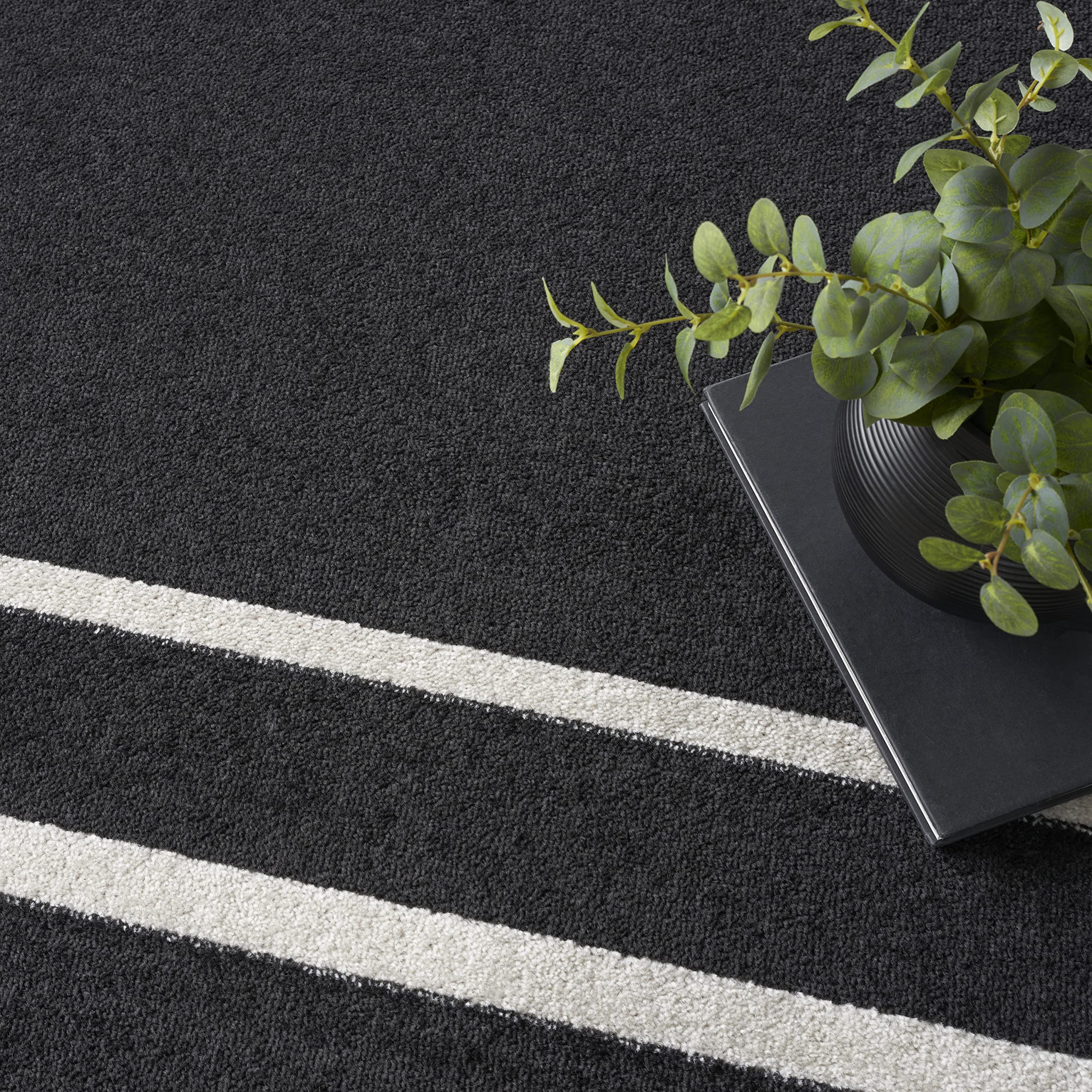 Nourison Essentials 8' x 10' Indoor/Outdoor Area Rug - Black Ivory, Easy to Clean, Non-Shedding for Bedroom, Living Room & Dining Room | Perfect for Backyard, Deck & Patio Use