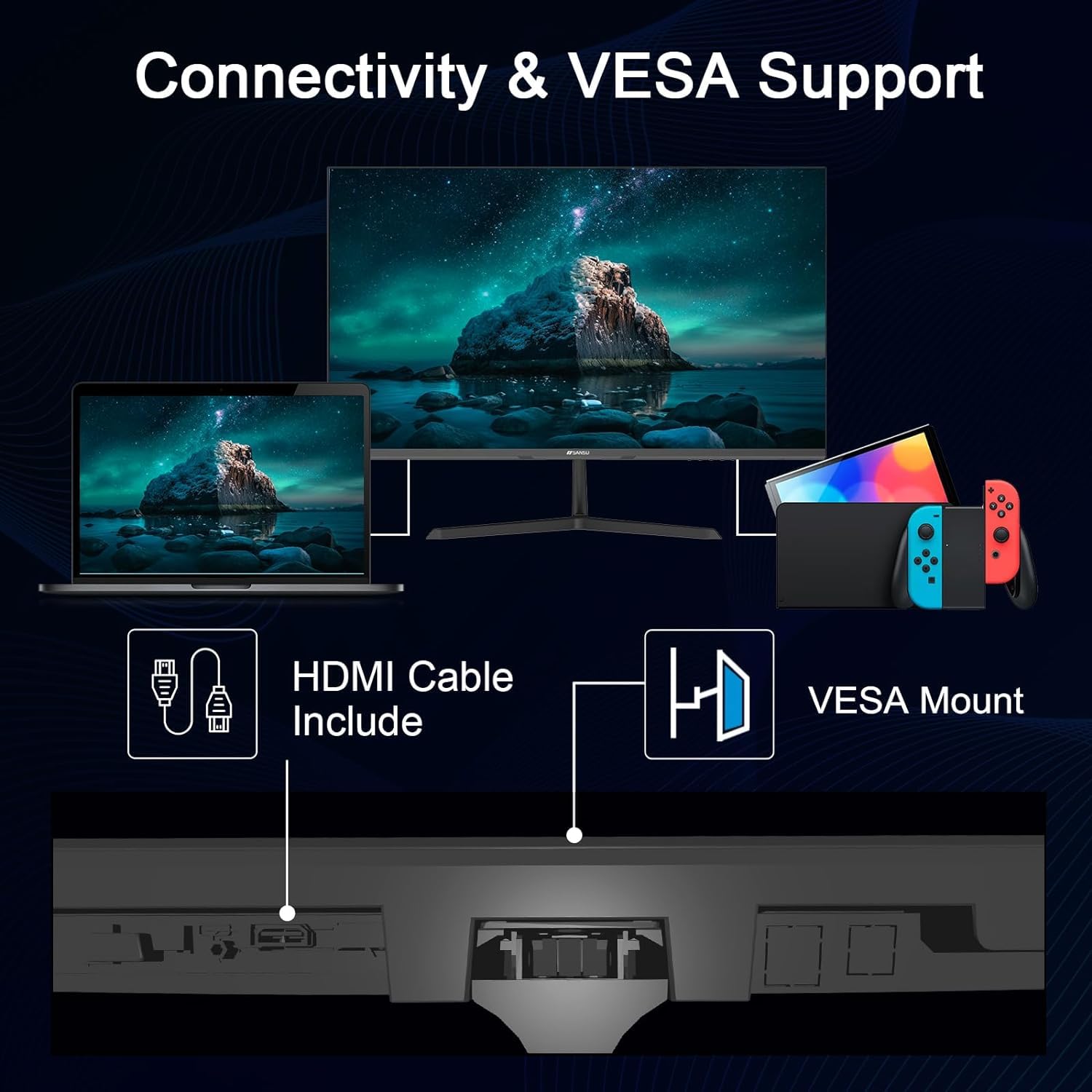 27 Inch SANSUI IPS Computer Monitor - 100Hz, FHD 1080P HDR, HDMI Ports, Adaptive Sync, Tilt Adjustable, Frameless Design, VESA Compatible for Home Office, Gaming & Productivity