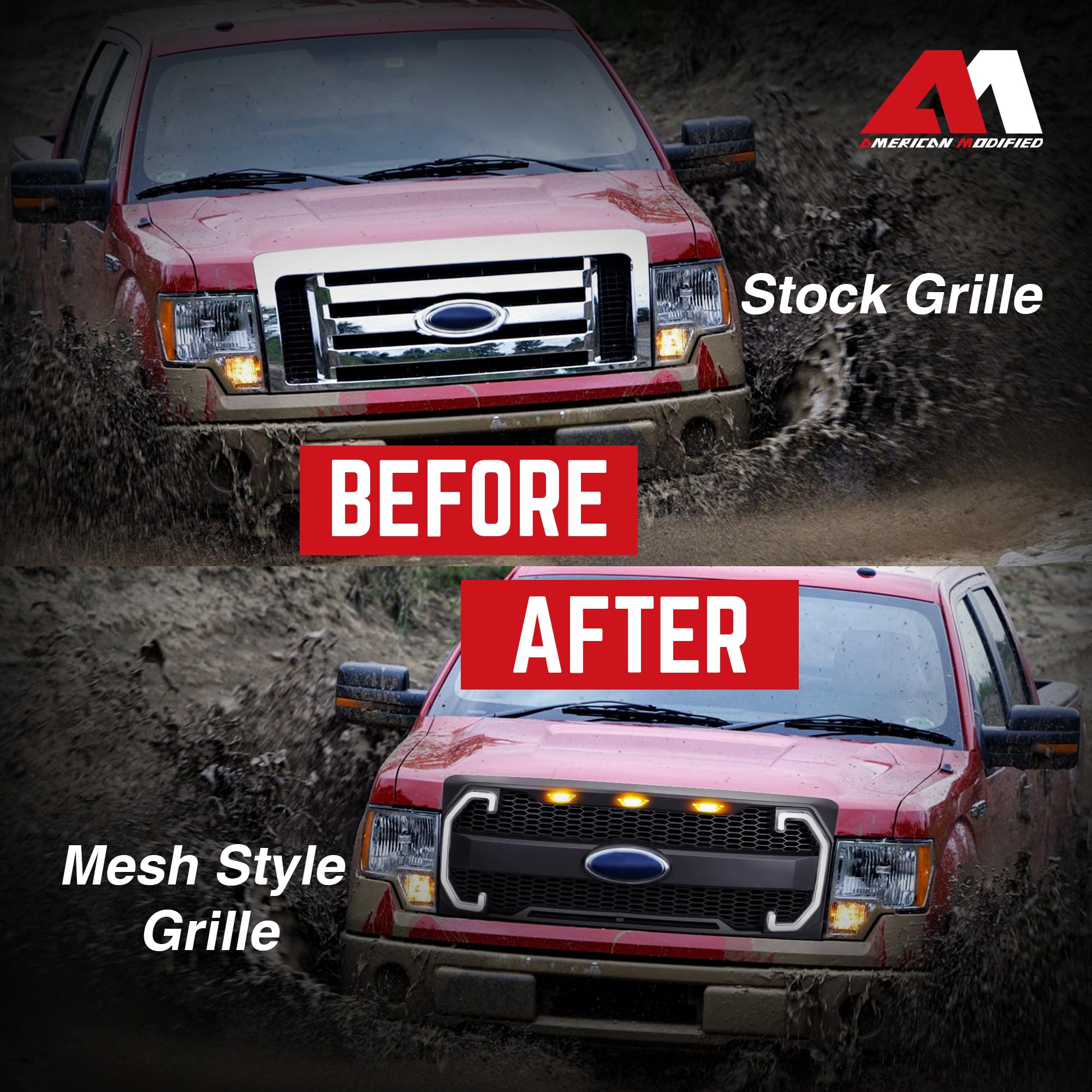 Raptor Style Mesh Grille with DRL & Turn Signals for 2009-2014 Ford F150 | Matte Black | Off-Road & Street Upgrade | Enhanced Style & Visibility