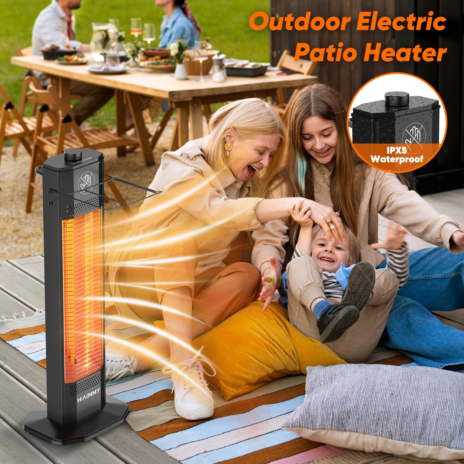 Haimmy 27-inch Outdoor Electric Patio Heater - 1200W Instant Heating with 2 Heat Levels, Tip-Over & Overheat Protection, IPX5 Waterproof - Perfect for Backyard, Deck, Garden, and Outdoor Dining Areas