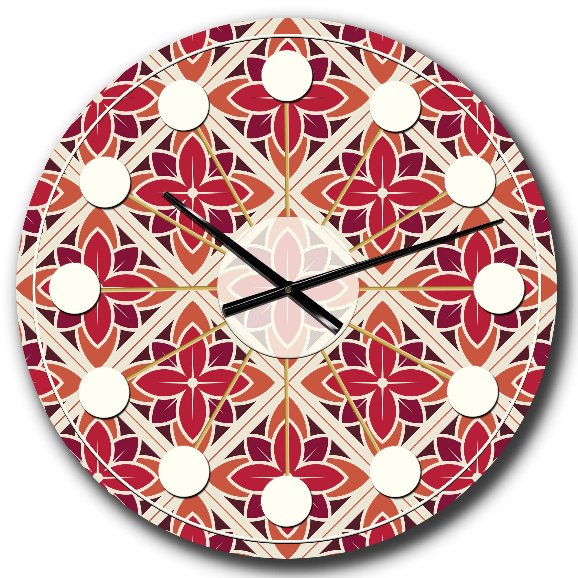 Designart Retro Floral Pattern VI Mid-Century Modern Round Wall Clock - Vintage Circle Metal Wall Art for Living Room, Bedroom, Office Decor | Perfect for Home Décor, Gift Giving & Wall Accent