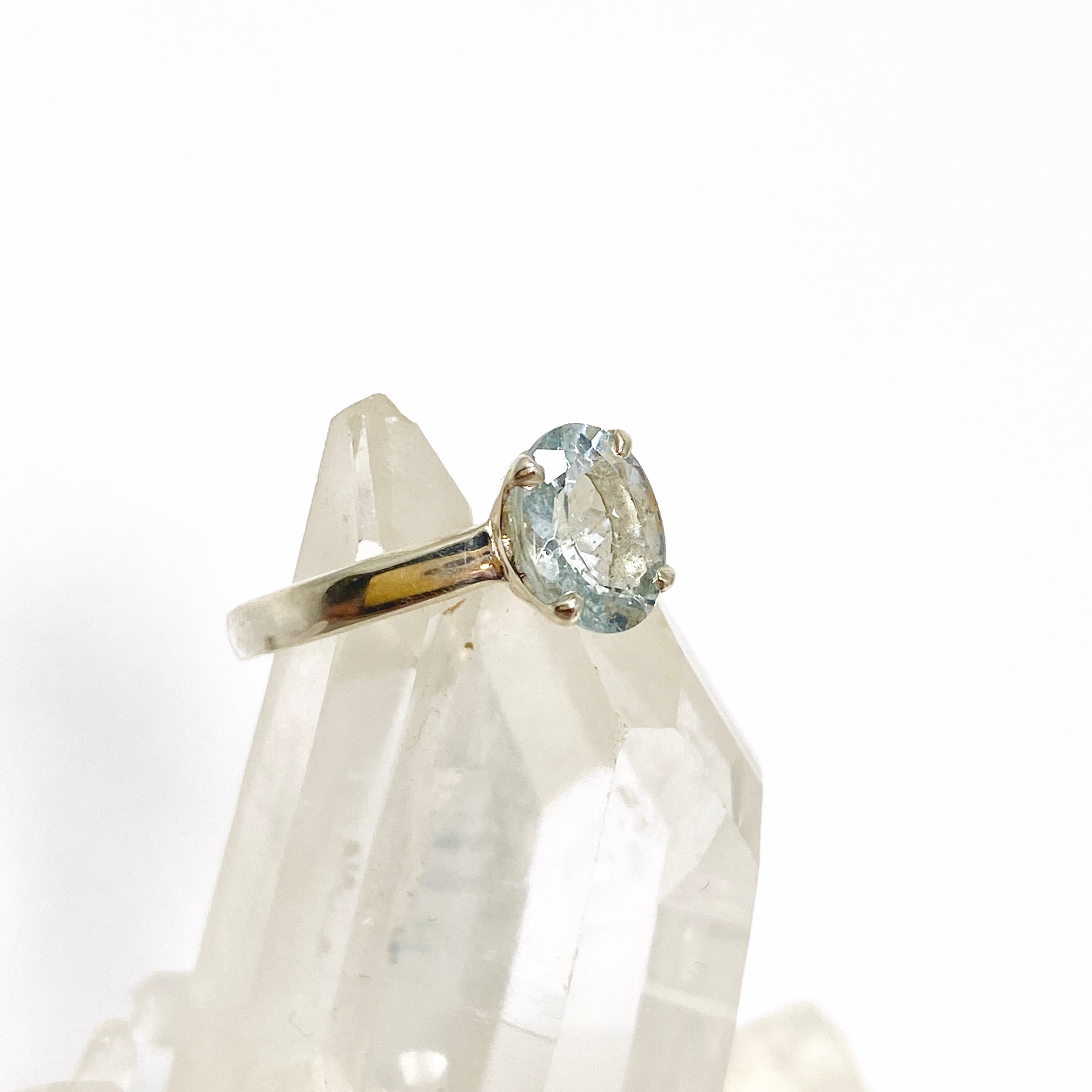 Aquamarine Oval Faceted Ring for Women - Size 5 Sterling Silver Birthstone Jewelry - Perfect for Engagement, Anniversary & Everyday Wear (PRGJ802)
