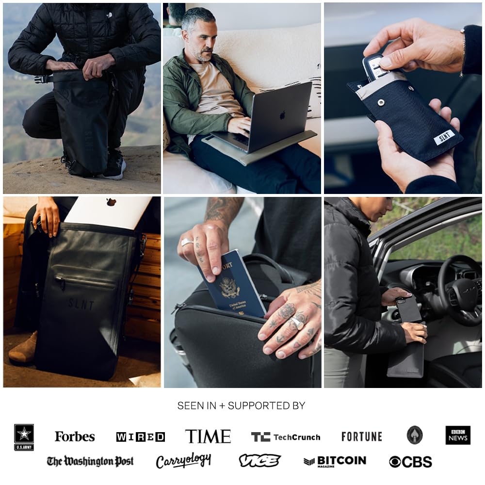 SLNT Faraday Bag Tablet Sleeve with Signal Blocking Technology - Premium Leather & Weatherproof Nylon Options for iPad, Samsung Galaxy Tab & Most Tablets | Privacy Protection & Device Shielding | Perfect for Travel, Business & Secure Data Storage (Charcoal Grey Nylon, Large Size)