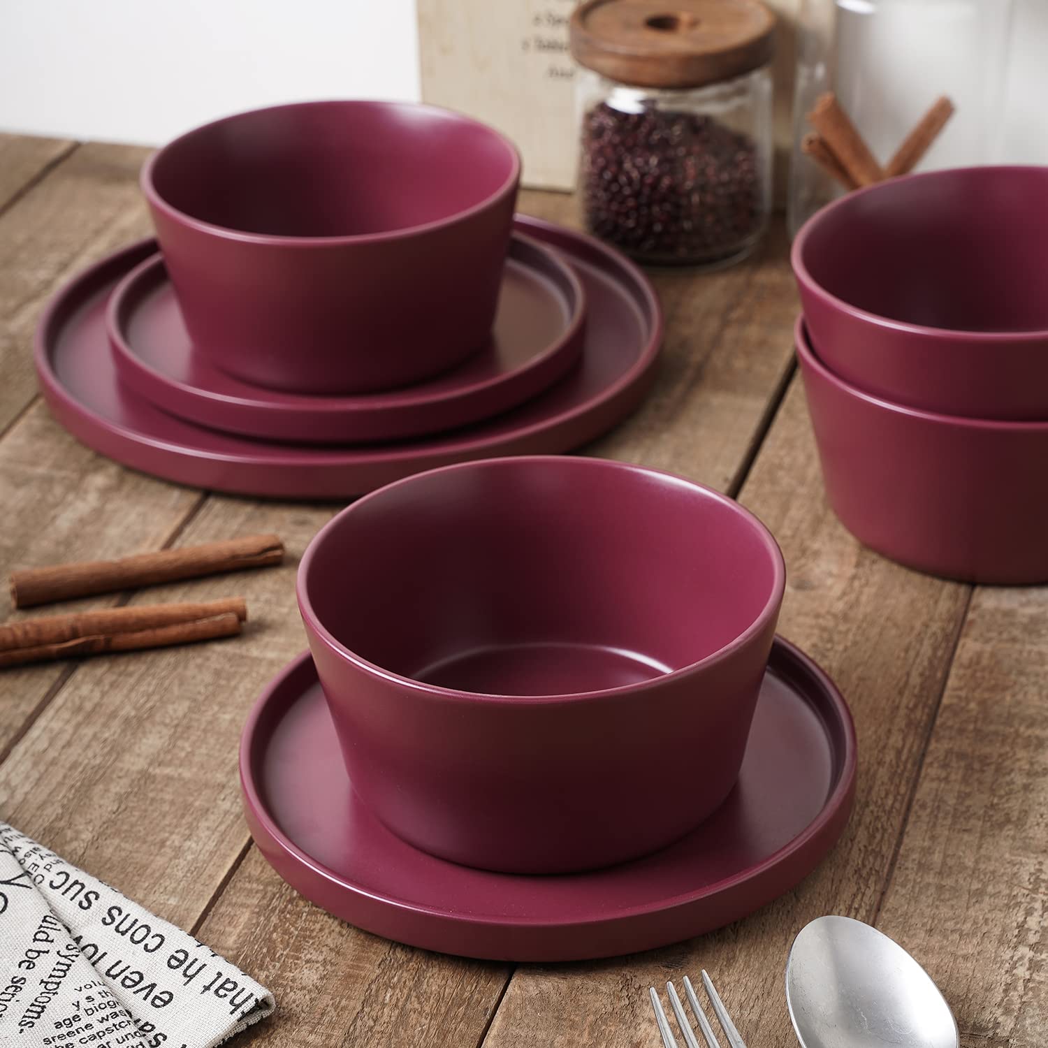 Celina Modern Stoneware 24-Piece Dinnerware Set - 8-Person Purple Dinner Plates, Salad Plates & Soup Bowls | Elegant Stone Lain Dish Set for Everyday Dining & Entertaining