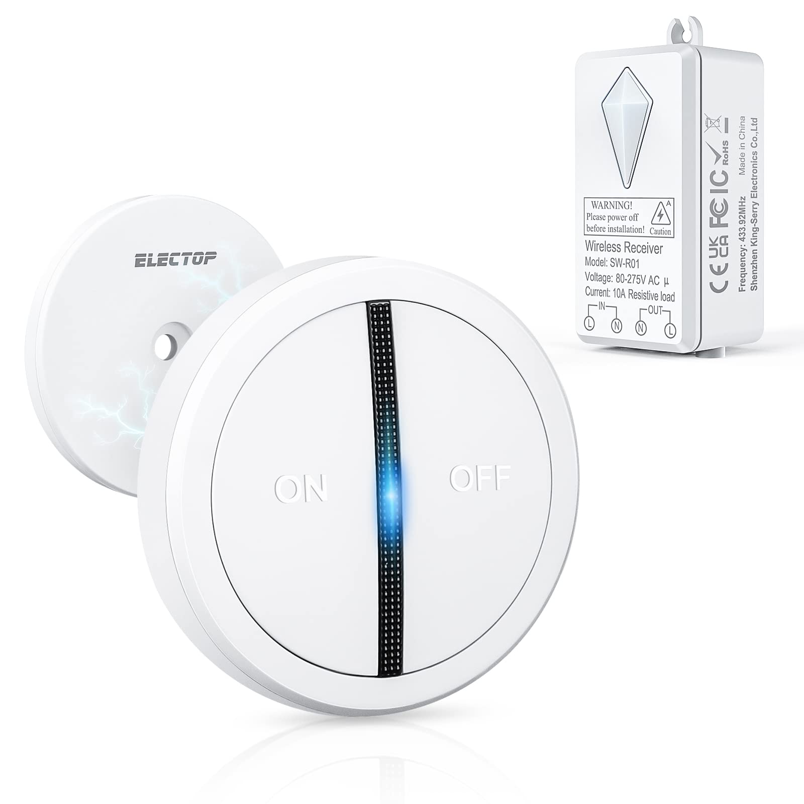 ELECTOP Magnetic Wireless Light Switch - No Wiring, 1300 FT Long Range Remote Control for LED Bulbs, Ceiling Lights, Lamps & Fans | Multi-Way Panel Switch for Home, Office & Smart Lighting Systems