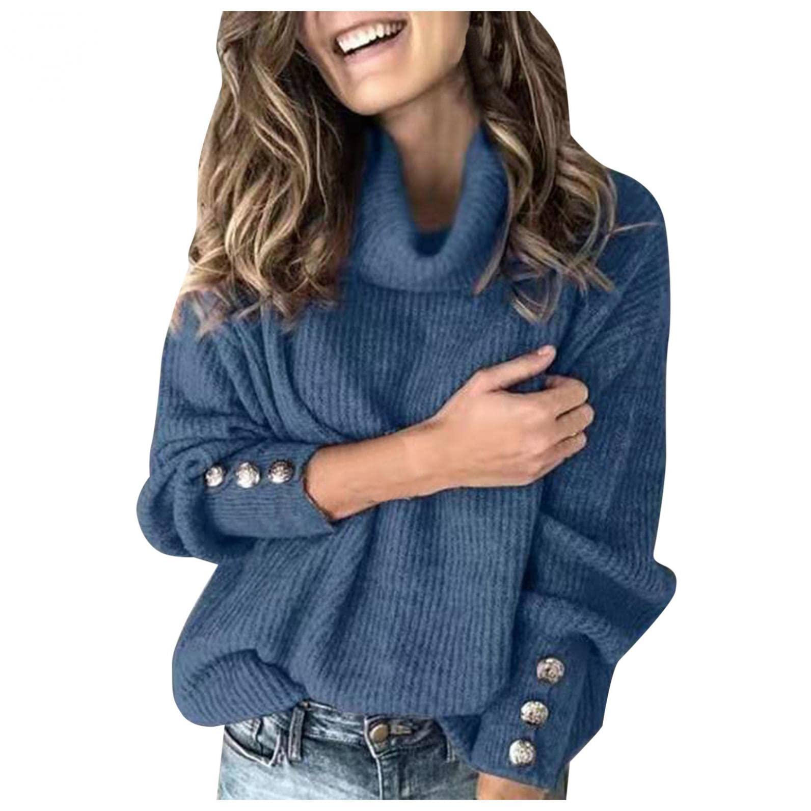 Women's Turtleneck Sweater - Casual & Dressy Pullover Top with Graphic Print - Loose Fit Sweatshirt for Work, Date Night & Fall Layering