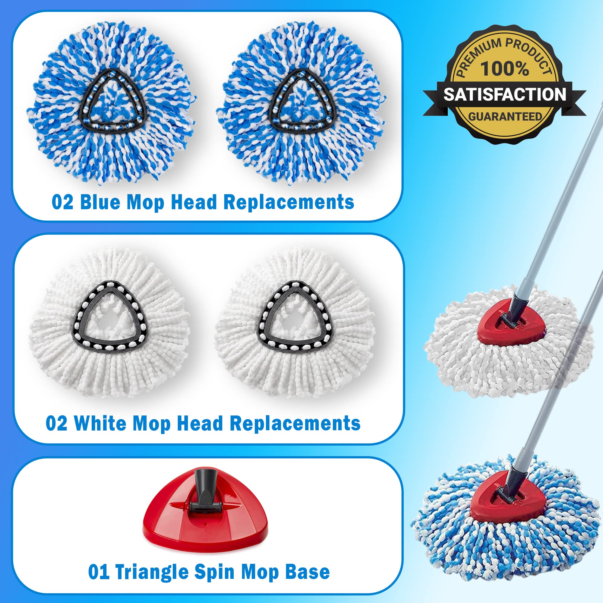 O-Cedar Mop Head Replacement – 4 Pack Durable & Machine Washable Spin Mop Heads with Triangle Base – Fits O-Cedar Mop, Spin Mop & Ocedar Mop – Perfect for Hardwood Floors, Tile & Kitchen Cleaning
