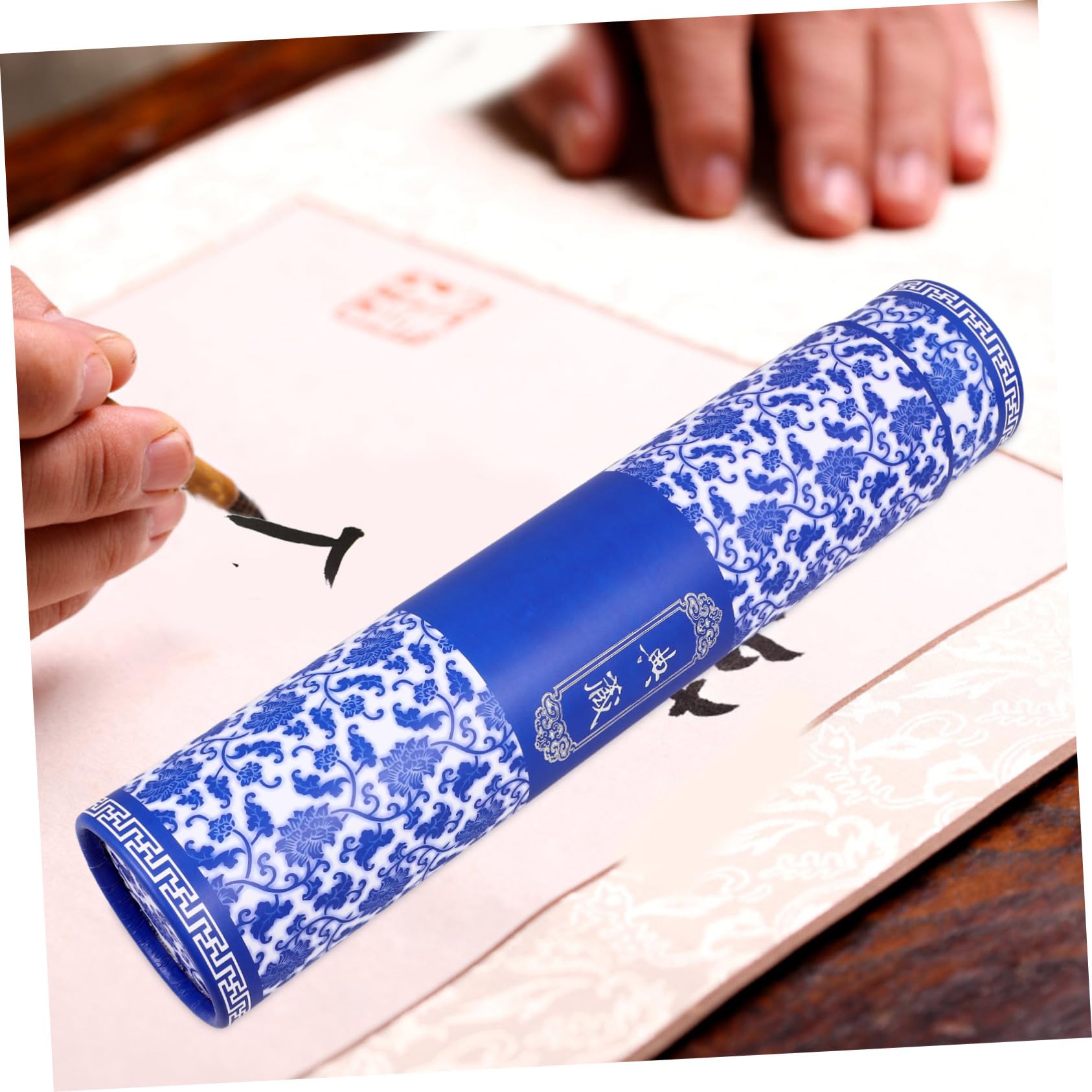 VILLCASE Blue and White Porcelain Painting Storage Box - Scroll Holder for Artwork, Posters & Drawings | Perfect for Artists, Mailing & Home Decor Organization