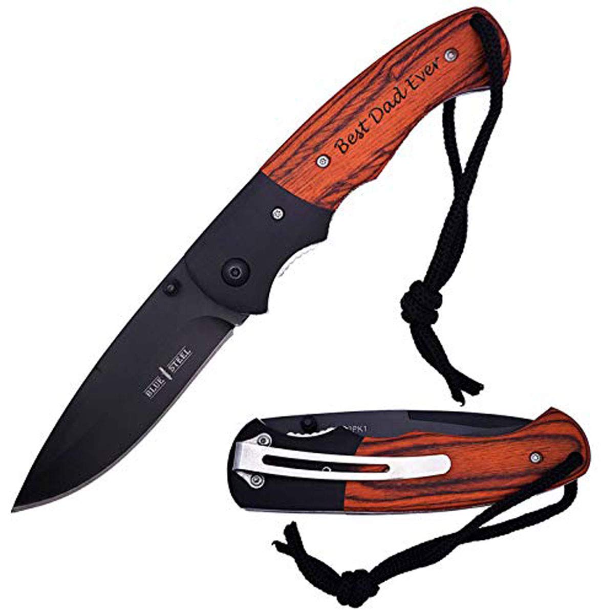 Engraved Tactical Pocket Knife - Personalized Father's Day Gift, Best Dad Ever, Birthday Present, Camping & Outdoor Survival Tool (GI2-PK1 RWBD)