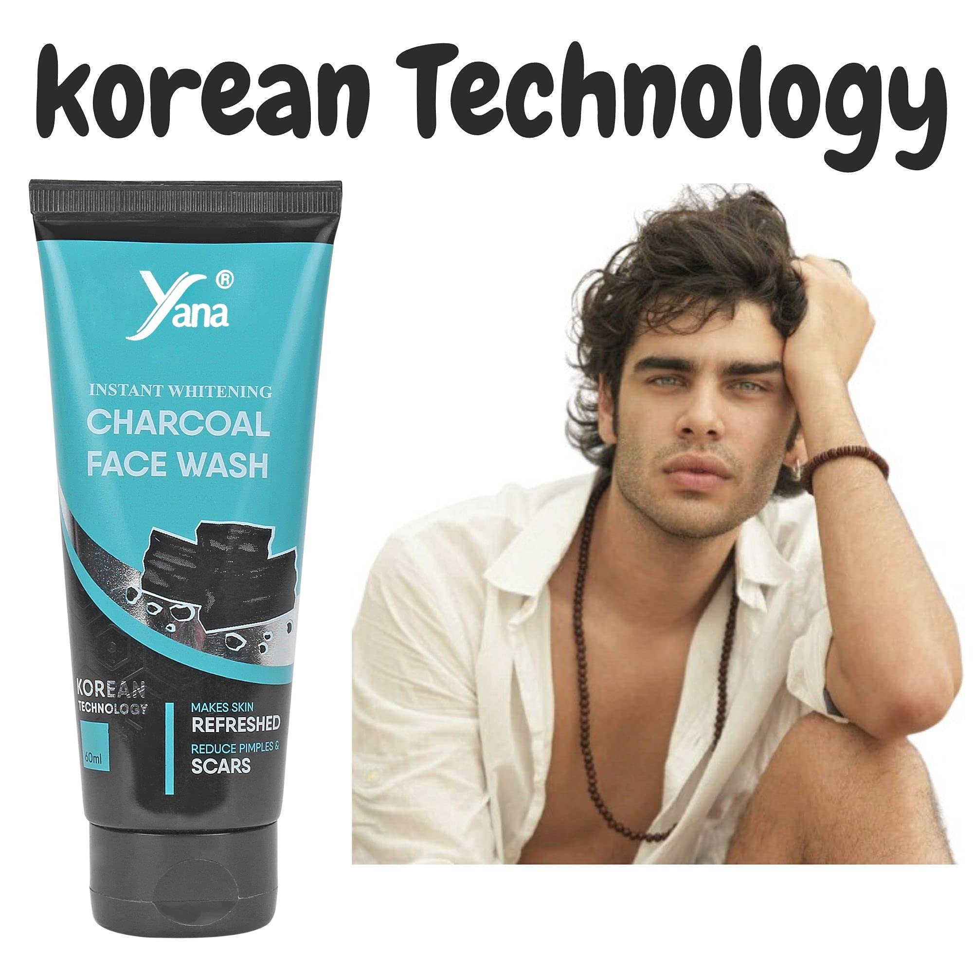 Yana Skin Whitening Charcoal Face Wash - Deep Cleansing & Brightening for Acne & Blackheads | Perfect for Daily Skincare & Glowing Complexion