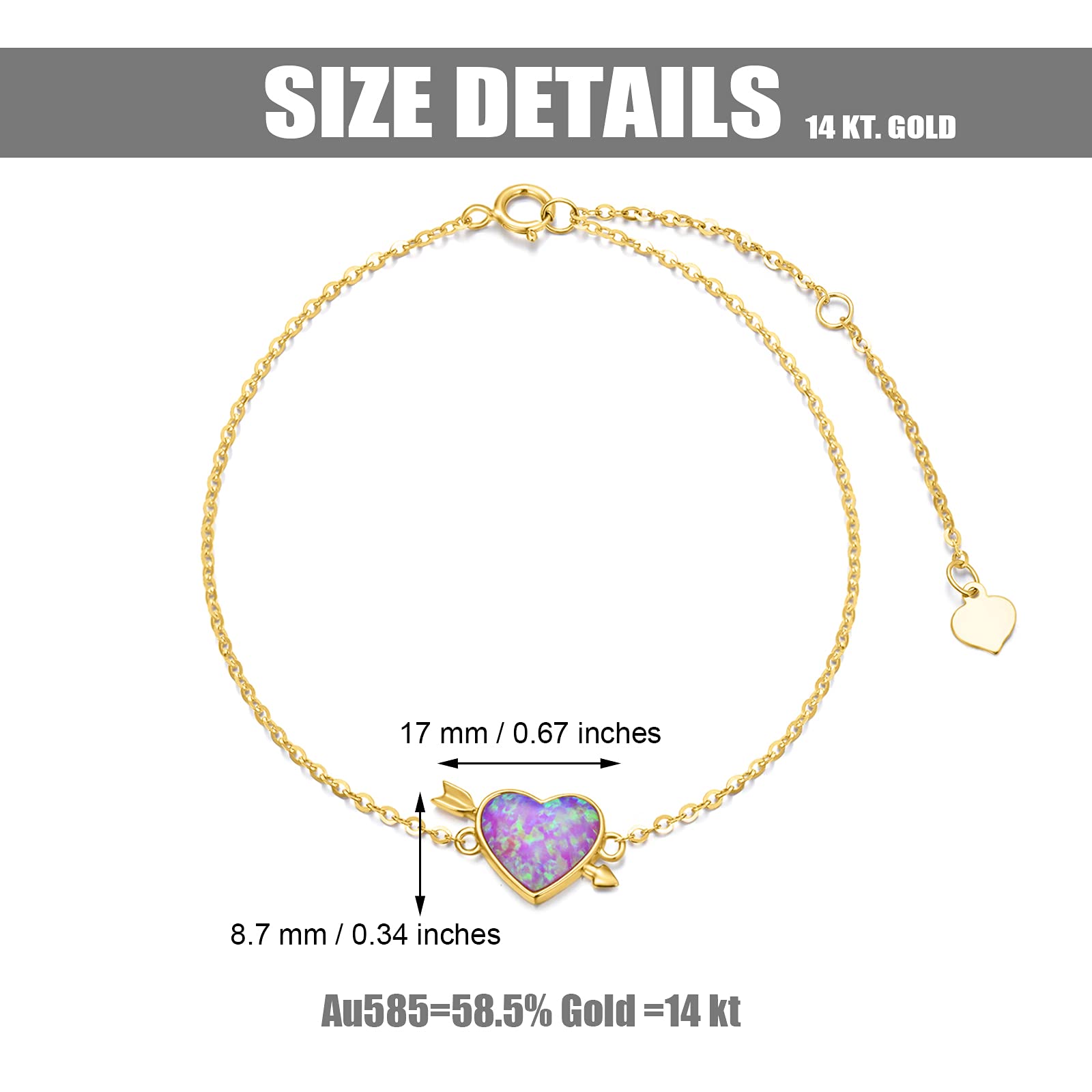 14k Solid Gold Sunflower & Heart Charm Bracelet for Women - Dainty Adjustable Bracelet for Girls, Graduation Gifts, Birthday Present, Valentine's Day Jewelry - Perfect for Everyday Wear, Special Occasions & Gift Giving