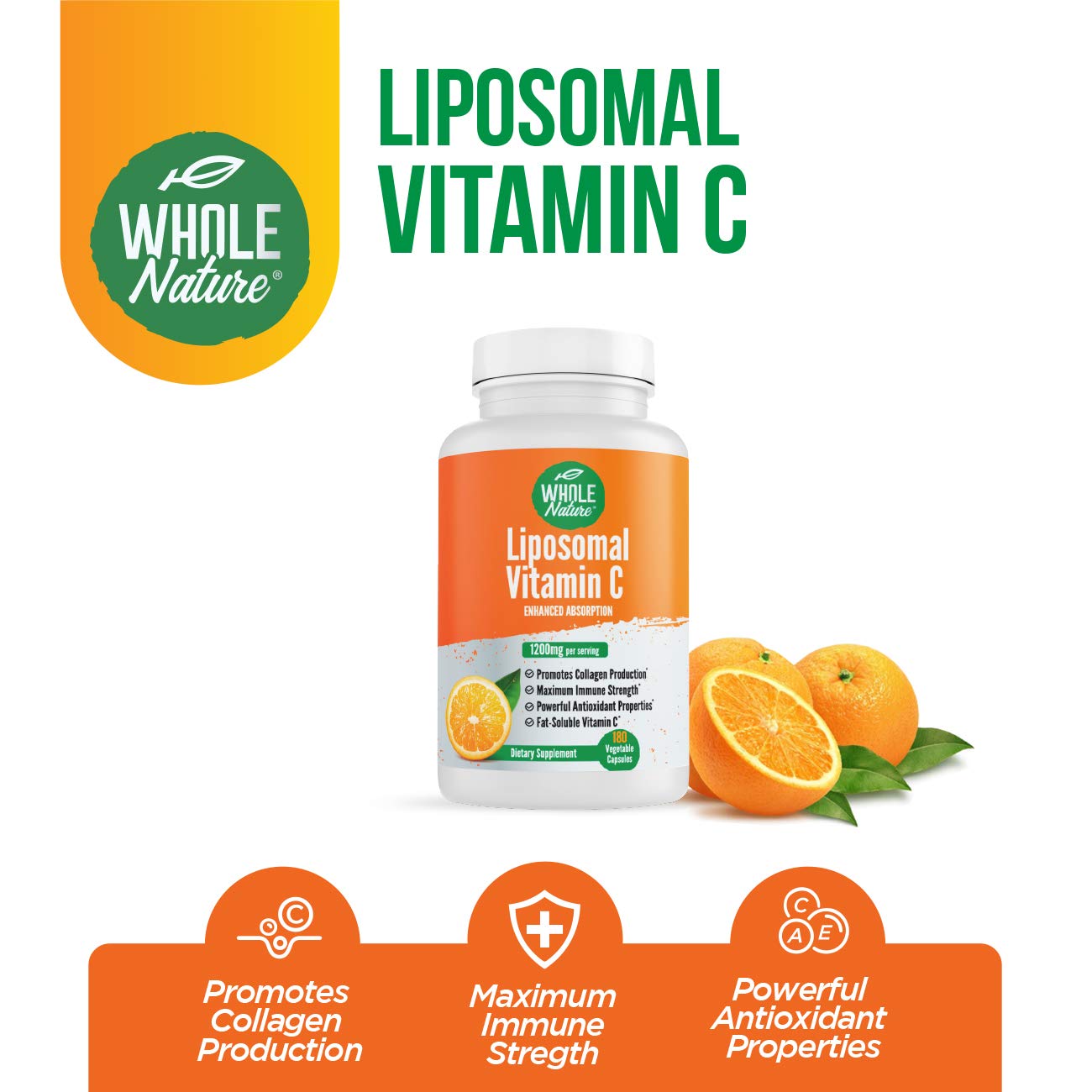 Liposomal Vitamin C 1200mg Supplement - 180 Vegan Capsules for High Absorption | Fat Soluble Vitamin C with Sunflower Lecithin | Maximum Strength Immune Support & Collagen Booster | Ideal for Daily Wellness & Skin Health