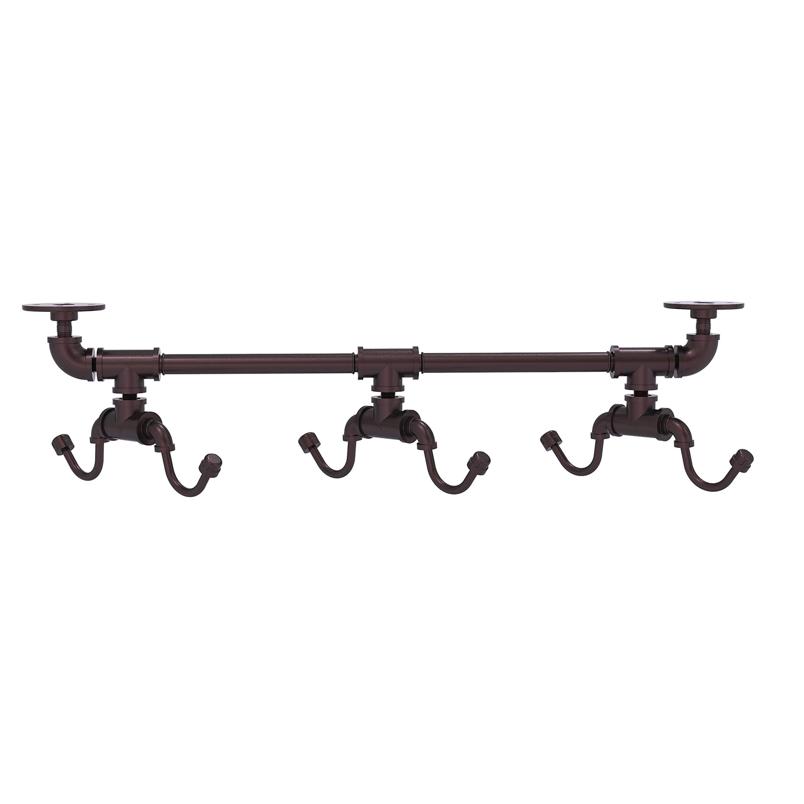 Allied Brass Under Cabinet Coffee Mug Holder - 6 Hooks Pipeline Collection in Antique Bronze | Space-Saving Kitchen Organizer for Mugs & Cups