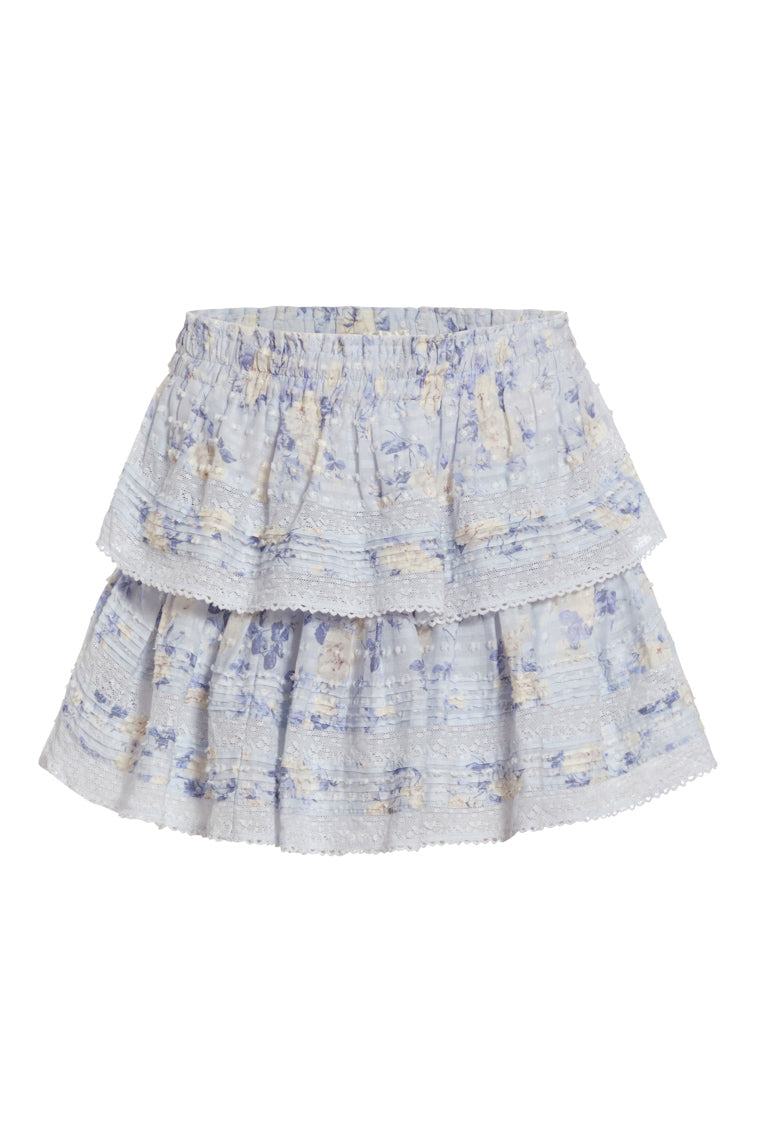 Ruffle Mini Signature Fragrance Print Skirt for Women - Whisper Blue Floral Summer Skirt | Perfect for Beach Vacations, Date Nights & Casual Outings