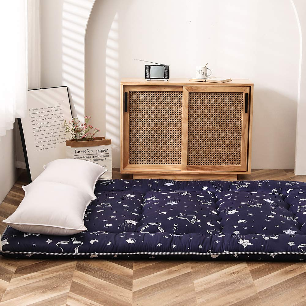 MAXYOYO Navy Star Adventure Japanese Floor Futon Mattress - Comfortable Foldable Sleeping Mat for Living Room, Guest Room & Travel | Perfect for Small Spaces, Camping & Home Decor