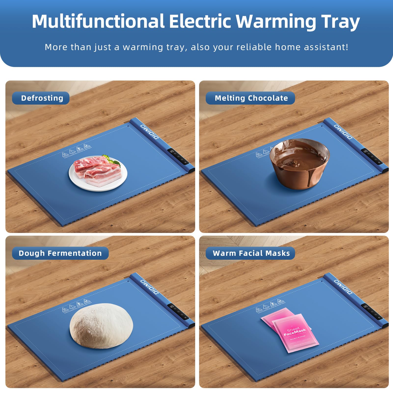 Premium Electric Warming Tray for Food - 17 Adjustable Temperature Settings & Timer, Rollable Portable Silicone Heating Mat with Auto Shut-Off & Lock - Perfect for Buffets, Parties, Catering & Home Dining (Blue)