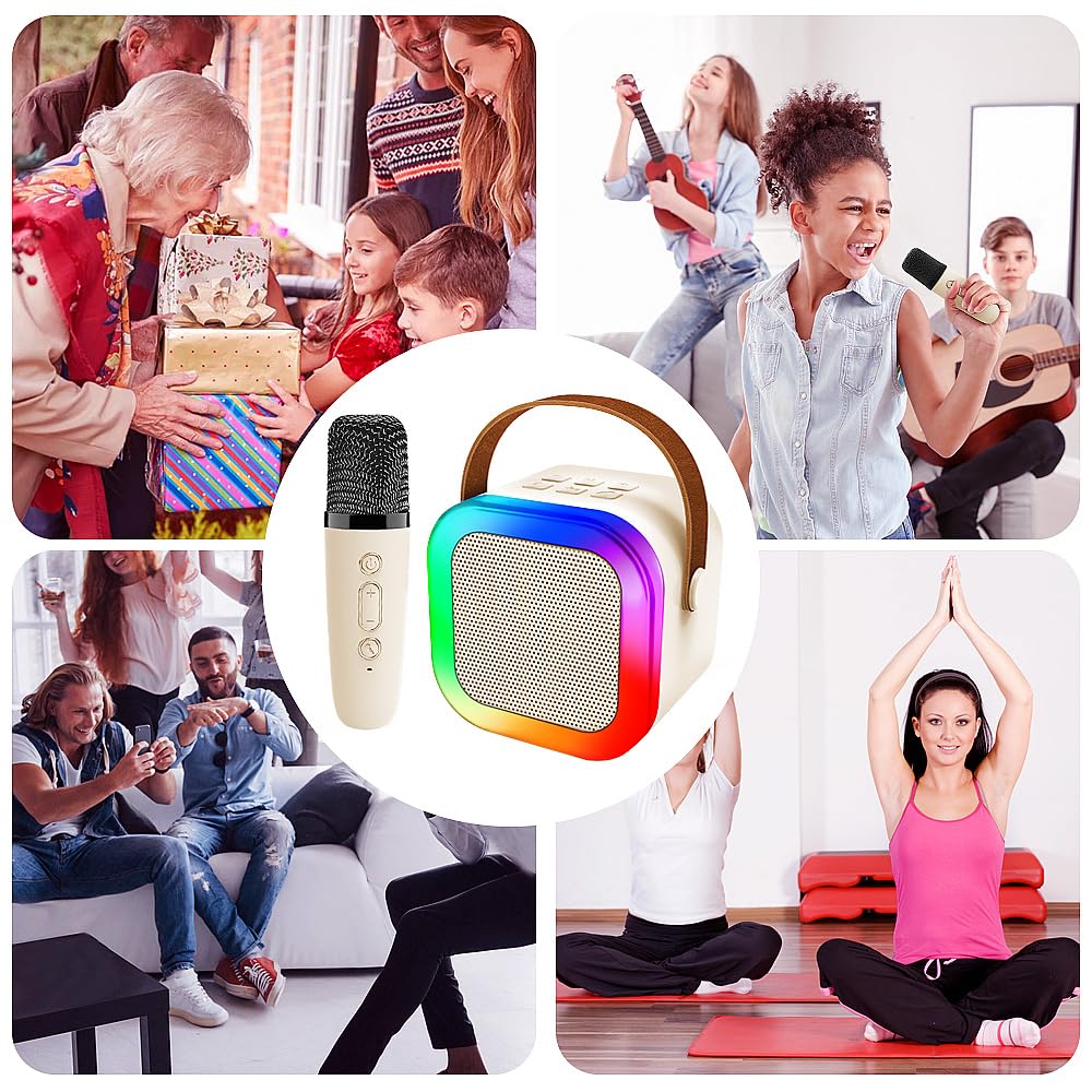 Portable Mini Karaoke Machine for Kids with Bluetooth Speaker & Wireless Microphone - Best Music Toy Gift for Girls & Boys Ages 4-12 (Beige) | Perfect for Birthday, Christmas, Home Singing & Party Entertainment