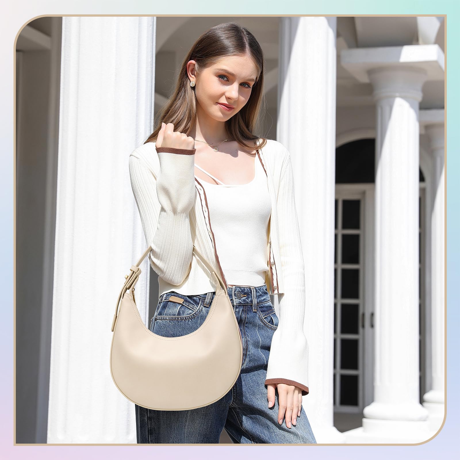 Women's Adjustable Shoulder Handbag - 3-Way Strap, Waterproof Leather with Zip Closure - Perfect for Work, Travel & Everyday Use