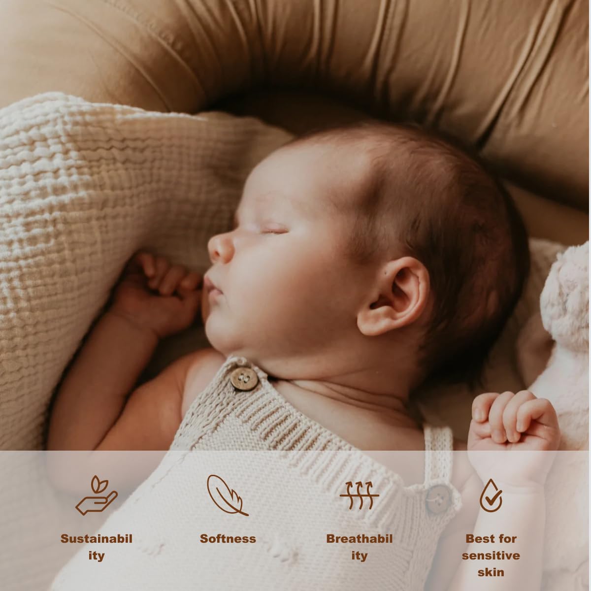 Premium Baby Lounger & Co-Sleeper - 100% Cotton Portable Infant Nest for Newborns 0-12 Months | Breathable & Safe Sleeping Bed for Boys & Girls | Perfect for Nursery, Travel & On-the-Go Parents (Golden Brown)