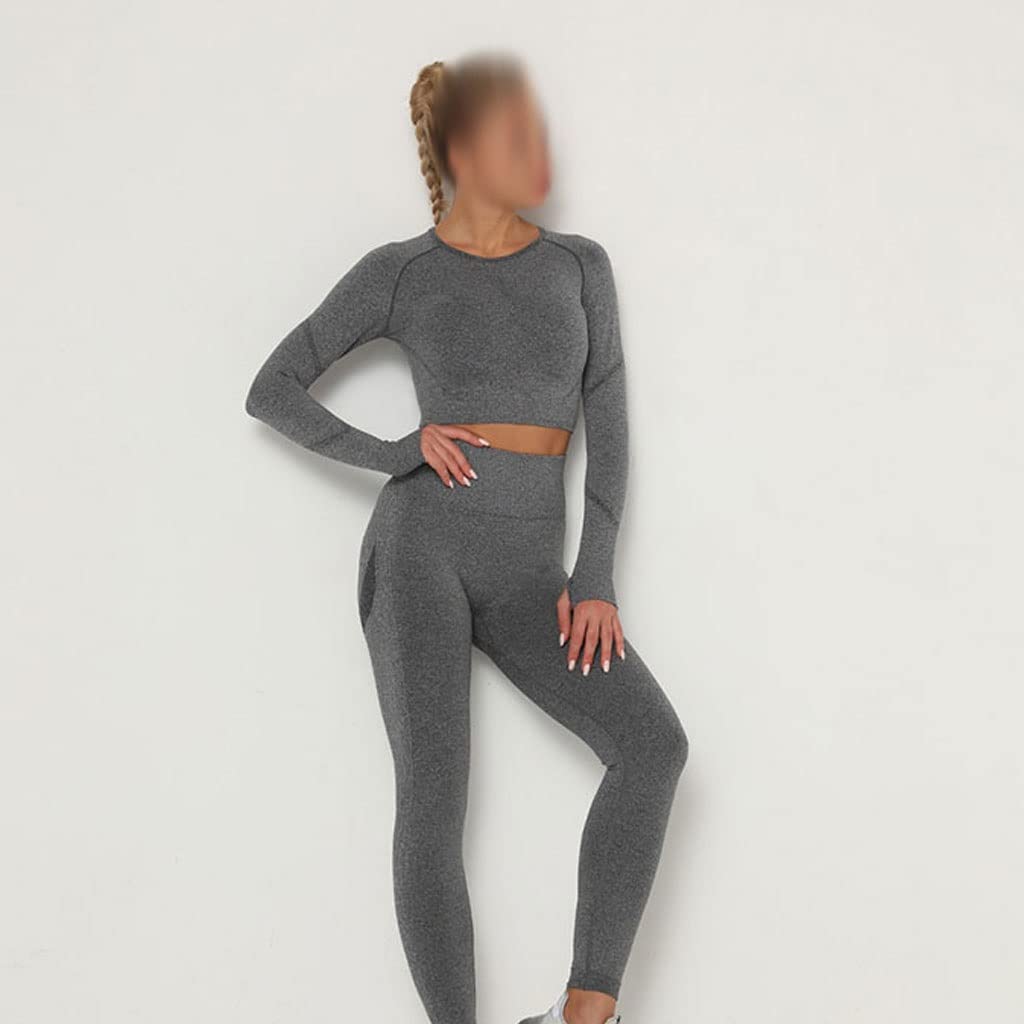 CCBUY Seamless Women's Yoga Set - High Waist Workout Leggings & Long Sleeve Crop Top for Gym, Running, Pilates | Moisture-Wicking Activewear (Color: C, Size: Large) - Perfect for Yoga, Fitness Training & Lounge Wear