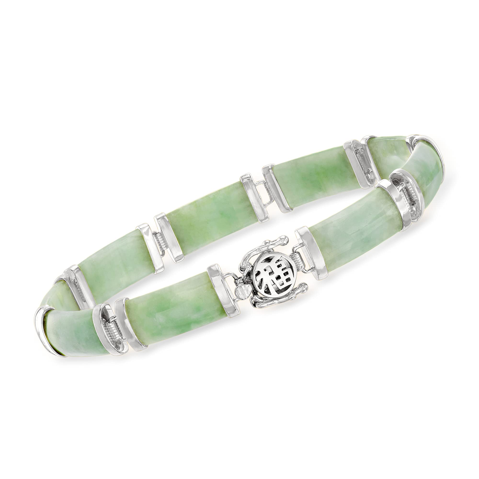 Ross-Simons Sterling Silver Jade Good Fortune Bracelet - Elegant Jewelry for Women, Perfect for Gifts, Weddings & Special Occasions