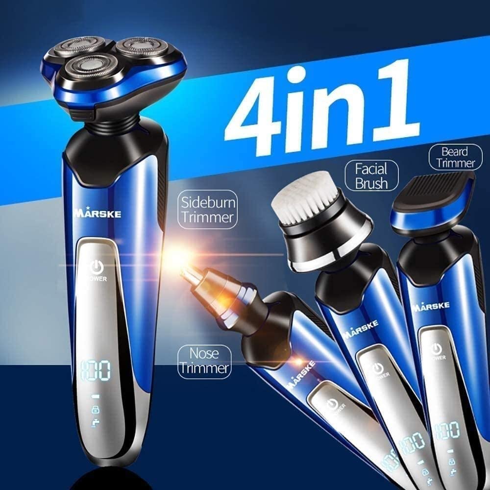 Professional Rechargeable Beard Trimmer & Hair Clipper Kit - Waterproof, Anti-Slip, 4-in-1 Rotatable Body Groomer with Nose & Ear Trimmer - Perfect for Home Grooming, Travel, and Barber Use