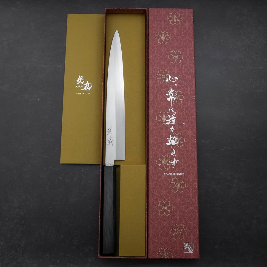 Premium Yanagiba Sushi Knife 240mm - High-Carbon Silver Steel #3 with Kasumi Dark Blue Urushi Handle - Perfect for Sushi Chefs & Japanese Cuisine Lovers