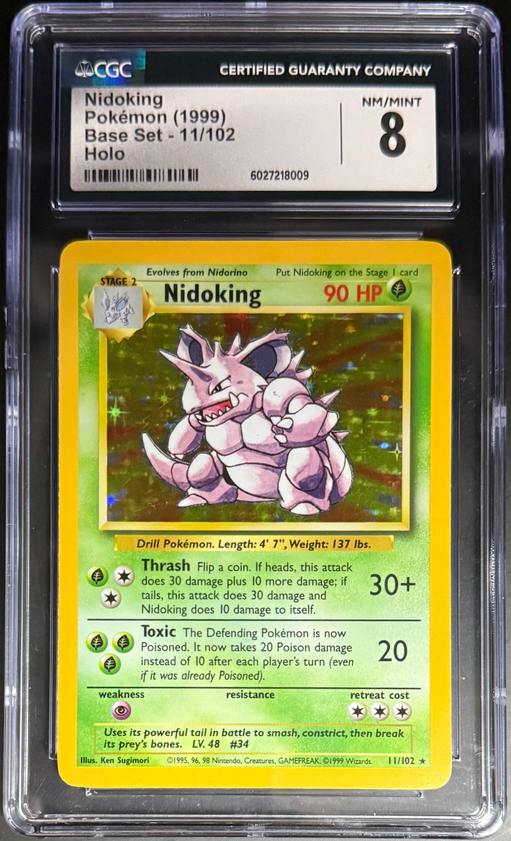 Pokemon Nidoking 11/102 Holo Rare Card - 1999 Base Set CGC 8 Graded | Collectible Trading Card for Pokemon Fans & Gaming Enthusiasts