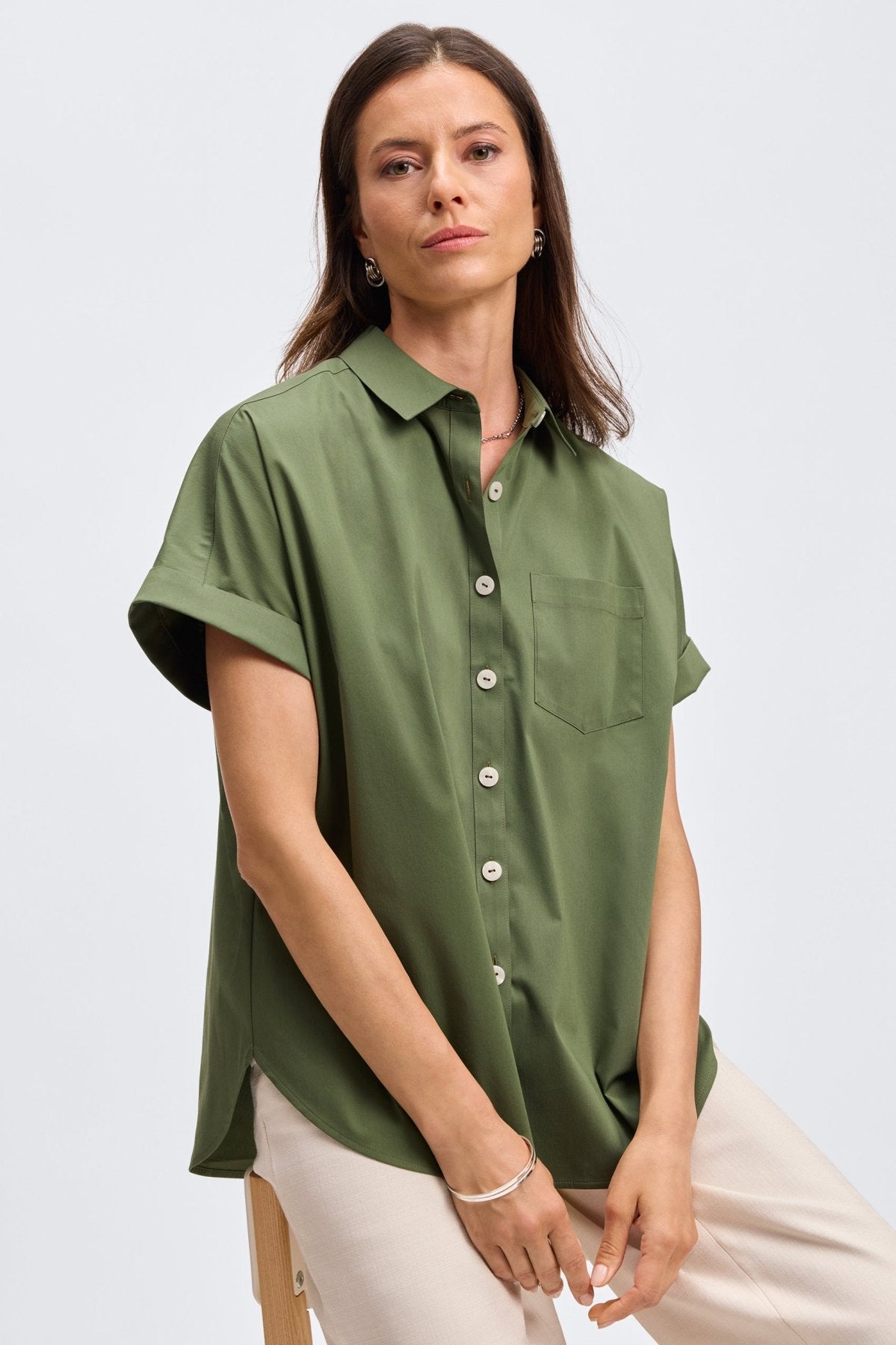 Abigail No Iron Stretch Short Sleeve Shirt - Wrinkle-Free Comfortable Blouse for Women | Perfect for Office, Travel & Casual Wear