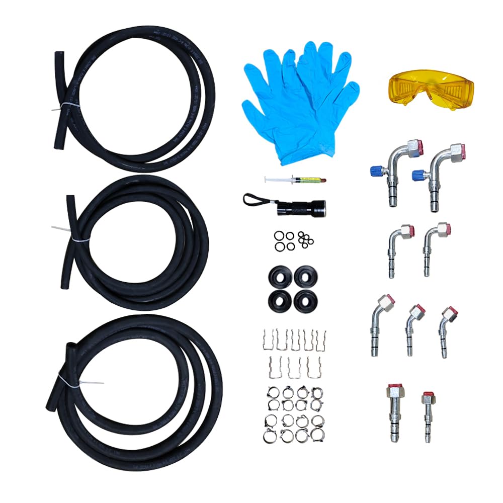 Complete A/C Hose & Fitting Kit for Custom Air Conditioning Lines - Includes #10 Fittings with Service Port, E-Z Clip Hose Ends, Cages, Clips, O-Ring Kit & Oil Tube | Perfect for Automotive AC Repair, RV & Home AC Maintenance
