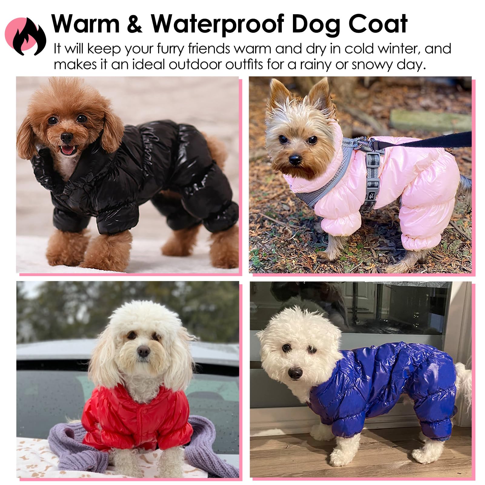 AOFITEE Waterproof Winter Dog Coat - Full Body Windproof Snowsuit with Fleece Lining | Warm Puffer Jacket for Small Dogs | Cold Weather Protection for Outdoor Walks & Winter Adventures (Black, Size M)