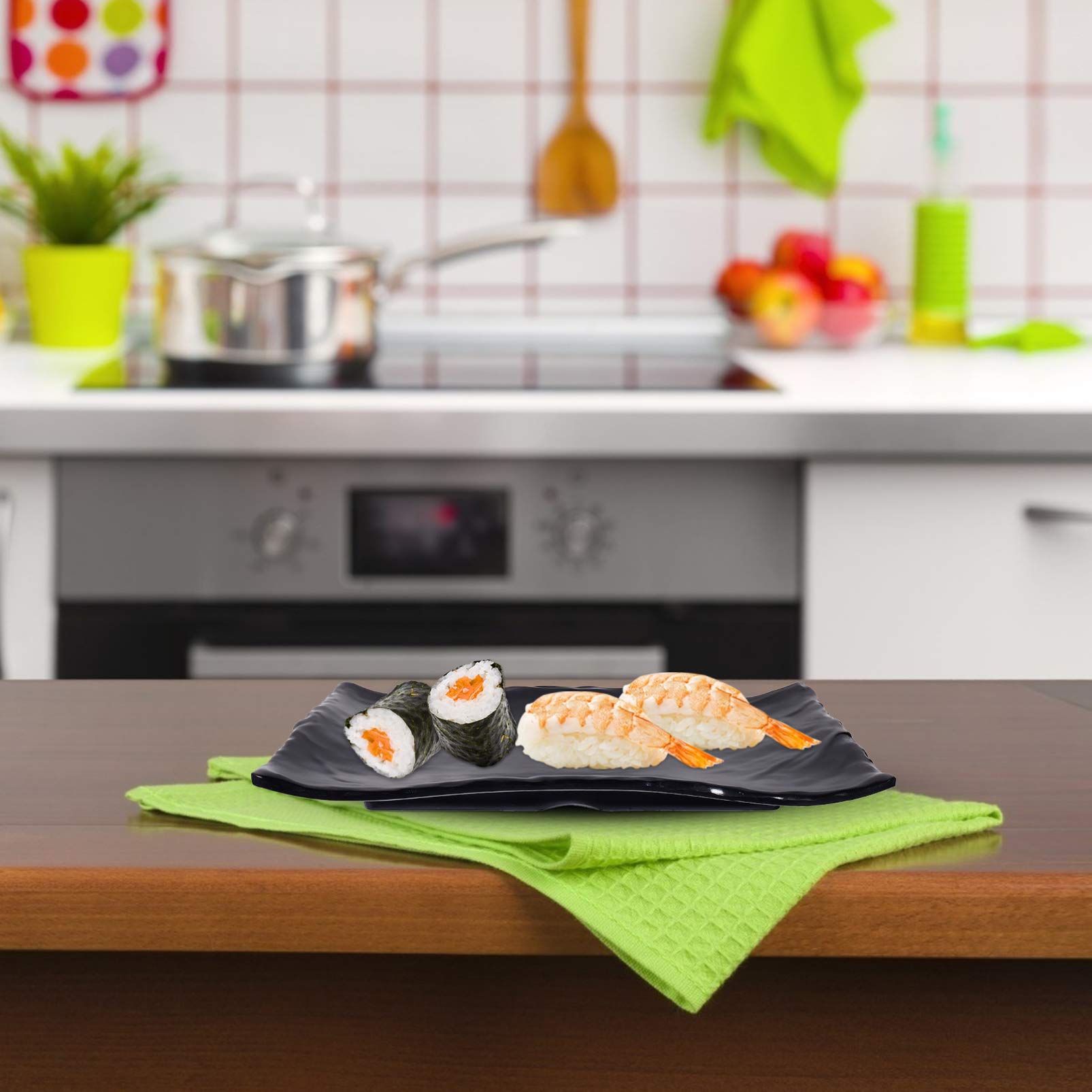 VALICLUD 12-Piece Black Ceramic Sushi Plates Set - Japanese Restaurant Style Sushi Serving Boat Tray, Melamine Party Appetizer & Dessert Dishes - Perfect for Sushi Night, Asian Dining, and Elegant Dinner Parties