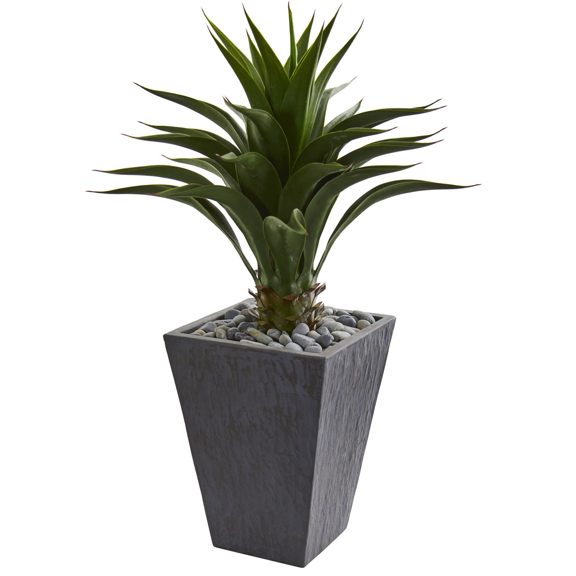 Nearly Natural Agave Artificial Slate Finished Planter Silk Plants - Green Lifelike Faux Succulent for Home Decor, Office Desk, and Indoor Greenery