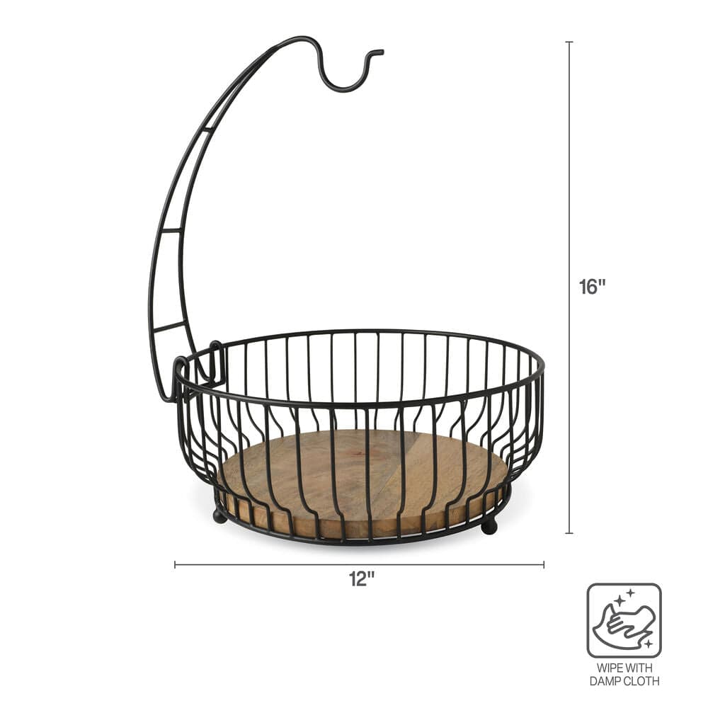 Savannah Fruit Storage Basket with Banana Hook - Natural Woven Basket for Organizing Fruits, Vegetables & Kitchen Essentials - Perfect for Countertop, Pantry & Farmhouse Decor