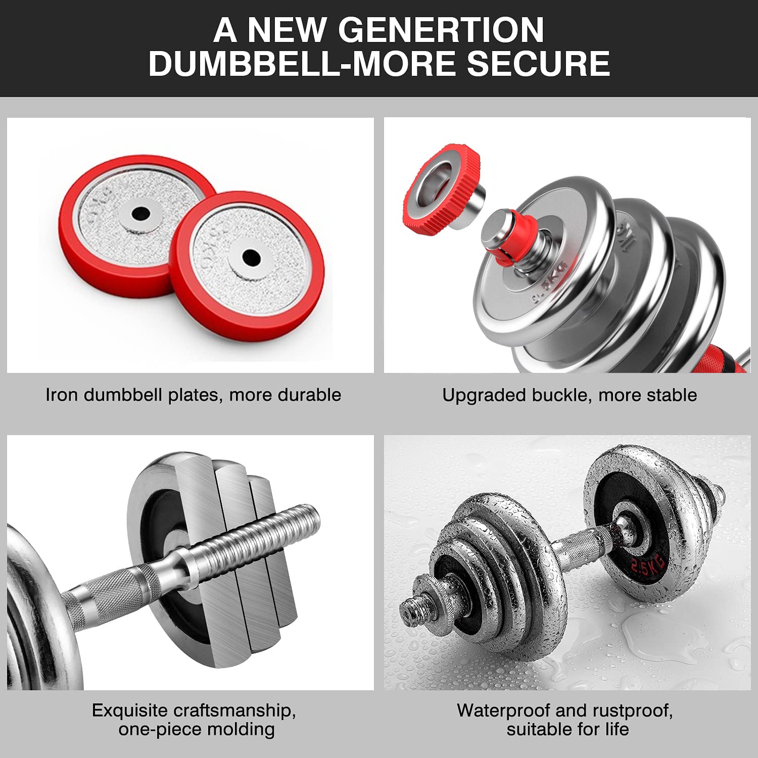 HAKENO Adjustable Dumbbell Set - 3-in-1 Cast Iron Free Weights with Anti-Slip Metal Handle & Connecting Rod for Home Gym, Strength Training, Full Body Workout | Perfect for Weight Lifting, CrossFit, and Muscle Building at Home