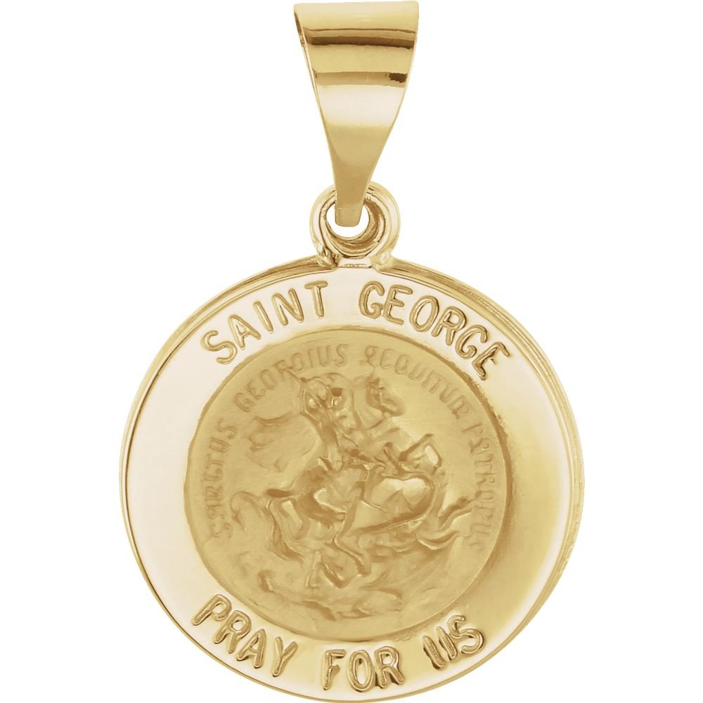 14K Yellow Gold 15mm Polished Round Hollow St. George Medal Pendant Necklace for Women - Elegant Religious Jewelry Gift for Birthday, Anniversary & Special Occasions