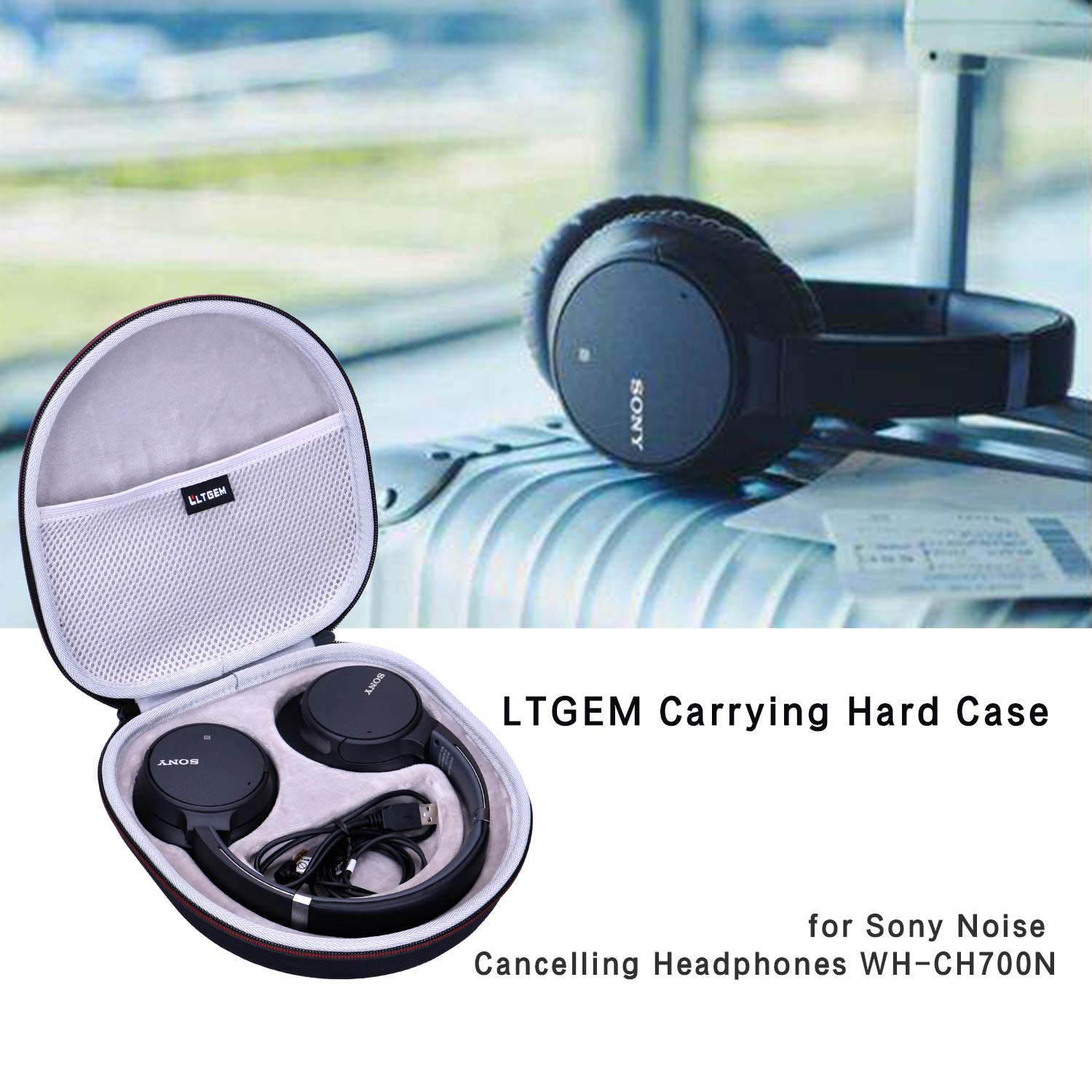 LTGEM Protective Case for Sony WH-CH720N WH-CH520 WH-CH710N WH-CH510 Noise Cancelling Headphones - Durable Travel Storage Cover for Over-Ear Headsets (Black & Gray) - Perfect for Travel, Commuting & Home Organization