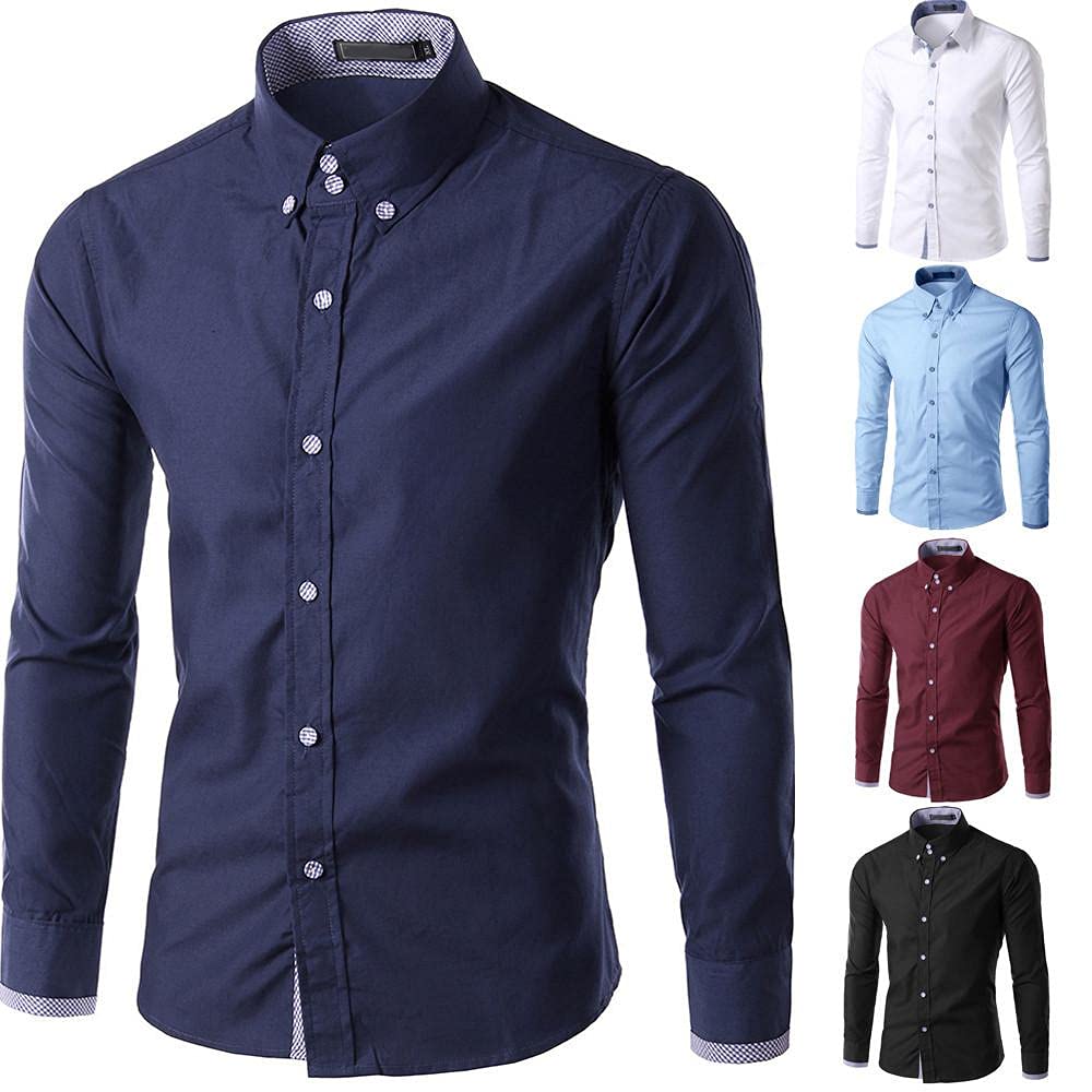 Premium Men's Slim Fit Long Sleeve Dress Shirt - Wrinkle-Free Solid Color Business Casual & Formal Button Down Shirt for Office, Wedding & Special Occasions