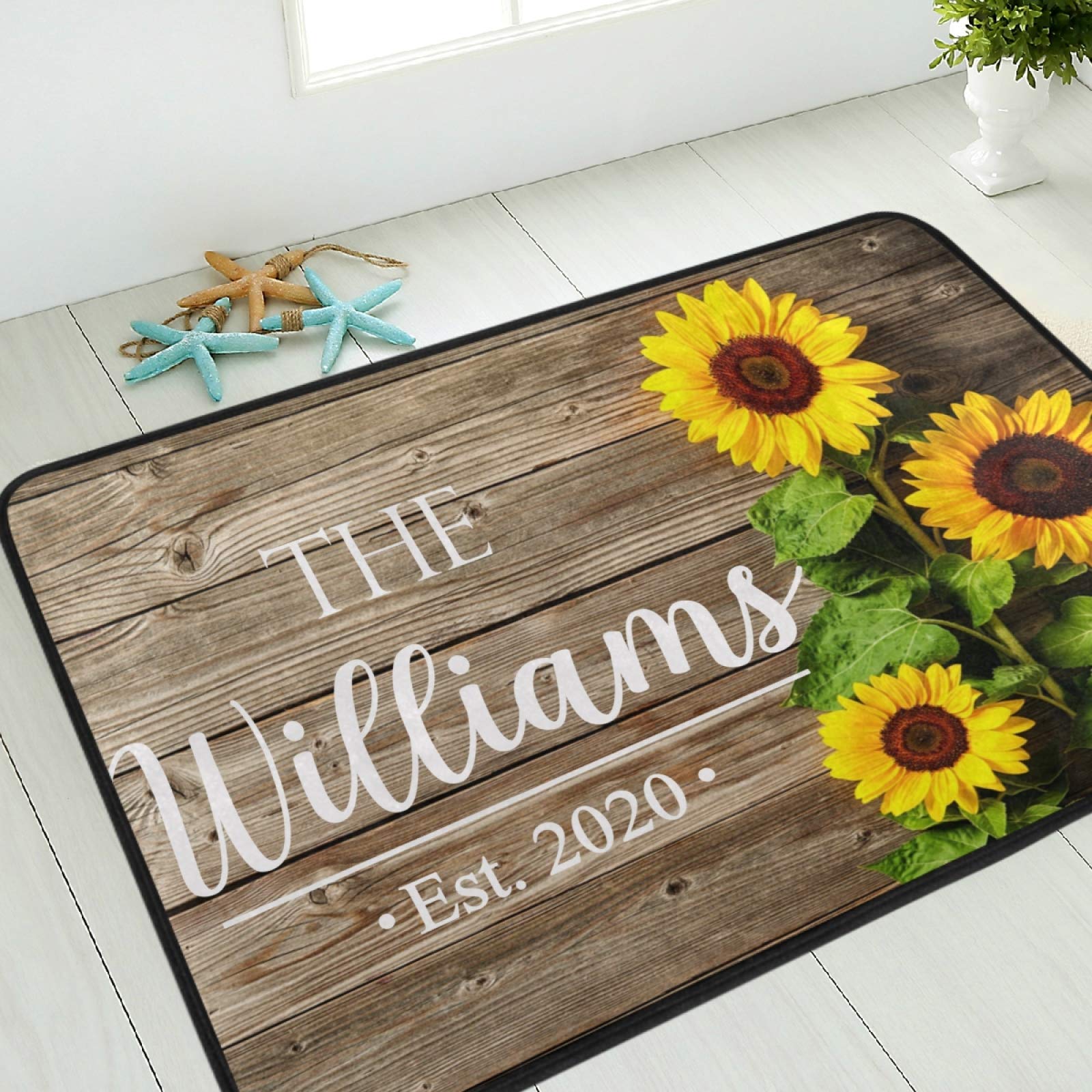 Custom Sunflower Door Mat 23x16 - Non-Slip Personalized Welcome Mat for Home Entryway & Kitchen