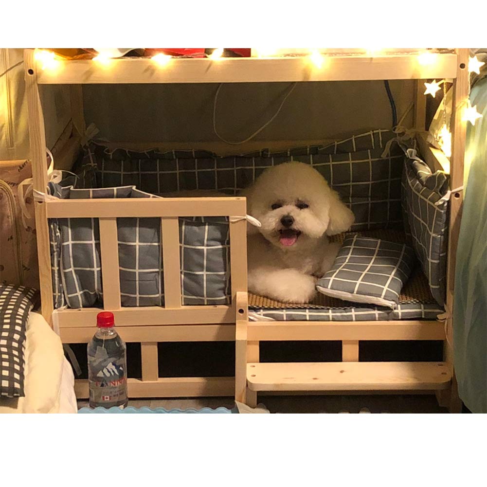 La La Pet® 2-Tier Wooden Dog Bed - Elevated Pet Sofa House with Fence for Small & Medium Dogs & Cats - Luxury Double Deck XL Size - Perfect for Indoor Pet Lounging & Sleeping Areas