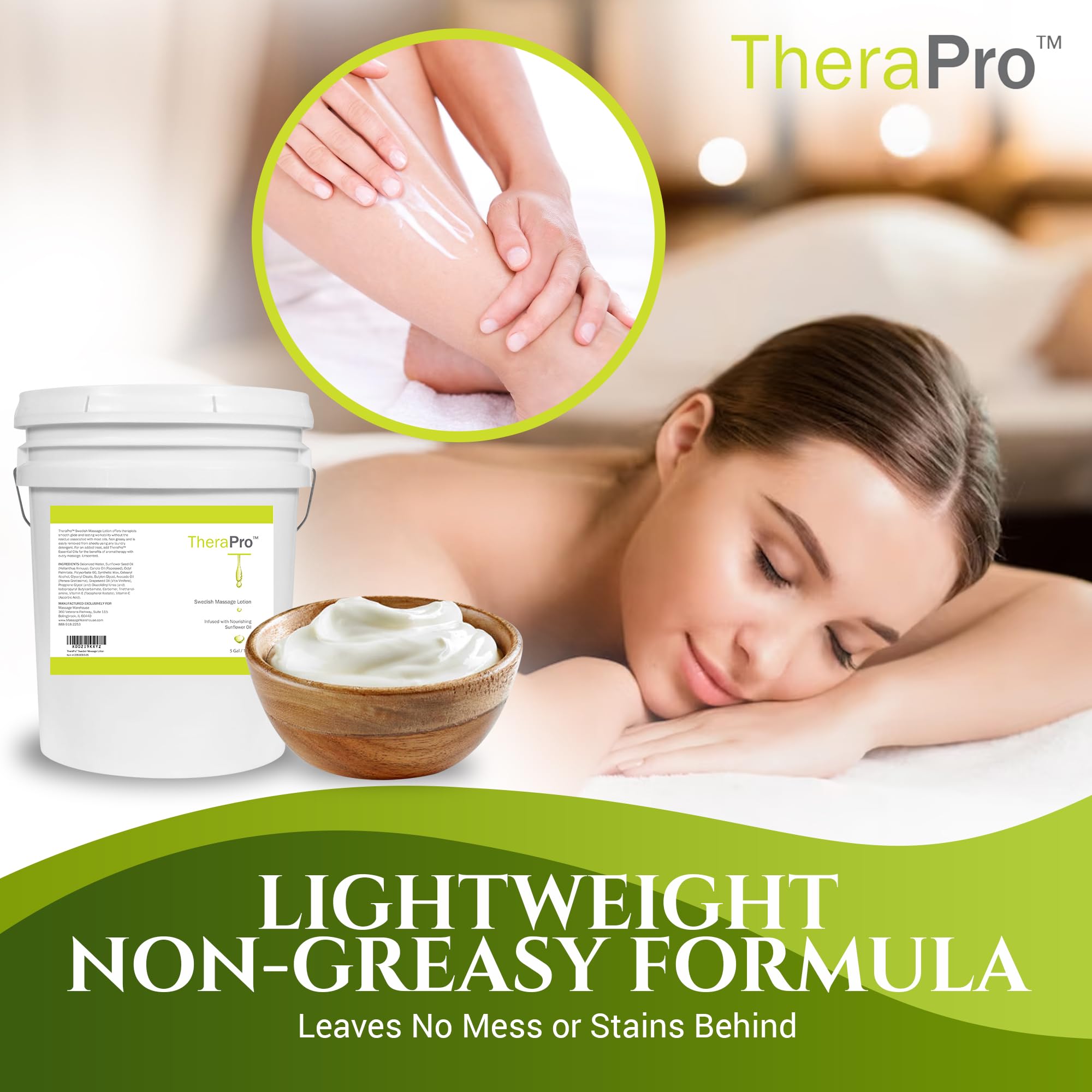 TheraPro Swedish Massage Lotion - 5 Gallon Bulk Size, Unscented & Water Dispersible - Professional Deep Tissue Massage Cream for Therapists - Smooth Glide, No Sticky Residue - Ideal for Spa, Clinic & Home Massage Therapy Sessions