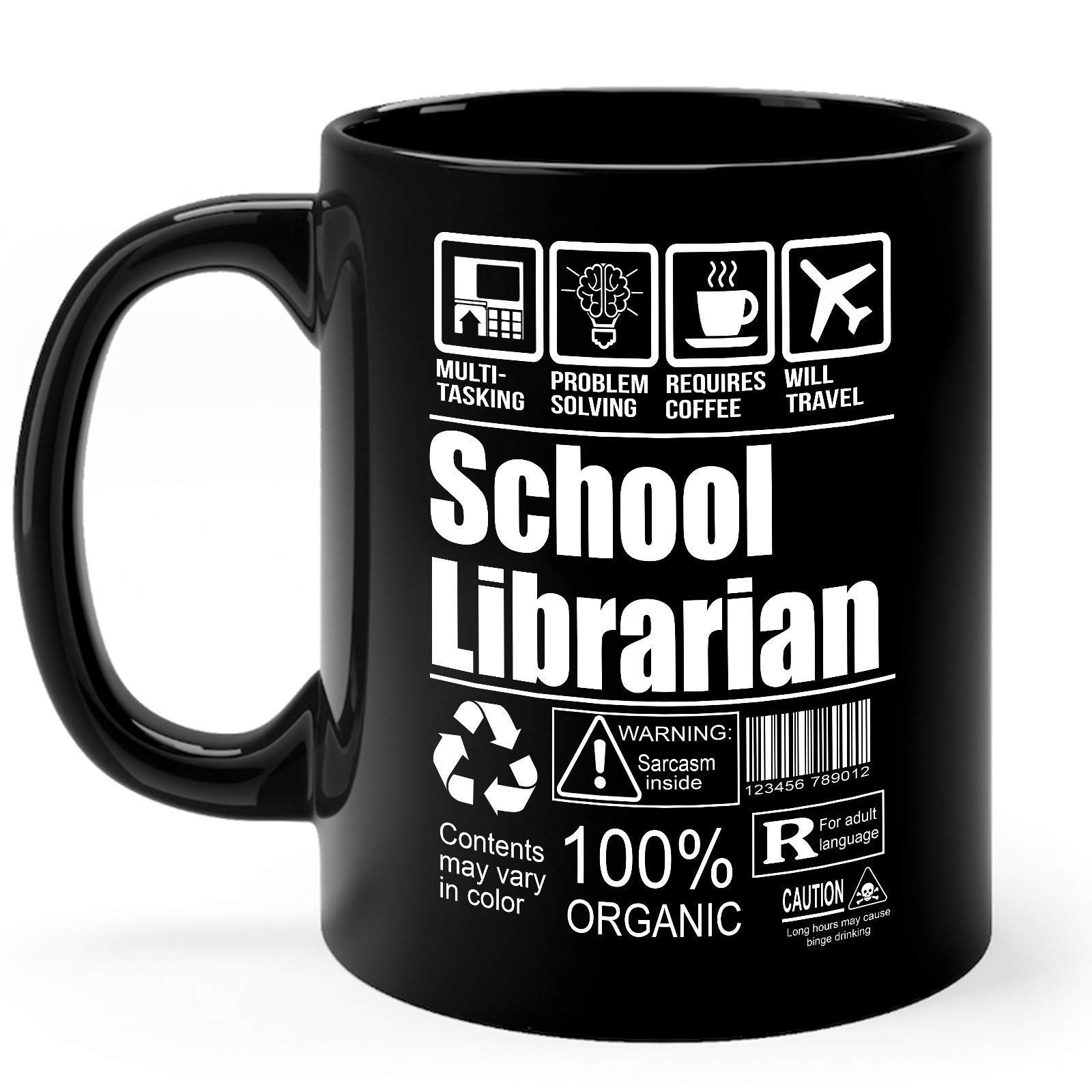 11oz Black Ceramic Coffee Mug - Perfect Gift for School Librarians | Multitasking Cup for Reading, Grading & Coffee Breaks
