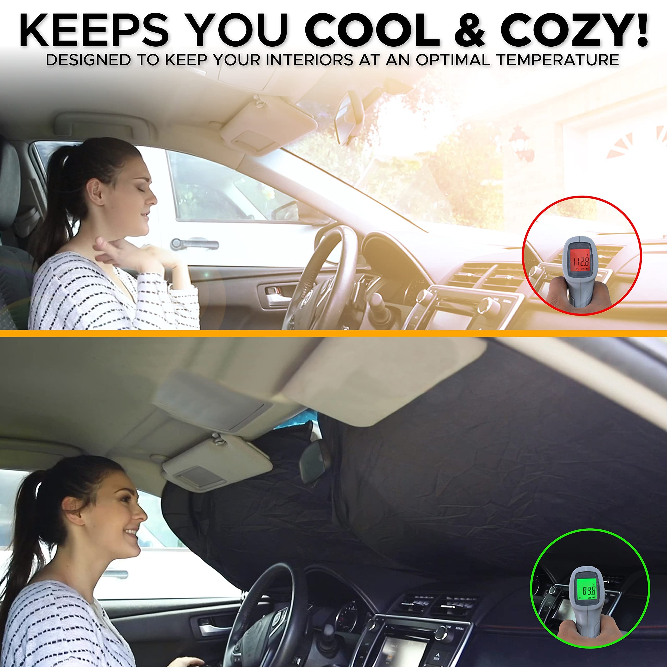 20”x12” Car Windshield Sun Shade + Side Window Shades (4 Pack) & 39”x17” Rear Window Sun Shade | Complete UV Protection for Baby & Child Safety | Car Interior Accessories for Summer Heat | Perfect for Road Trips, School Runs & Family Travel